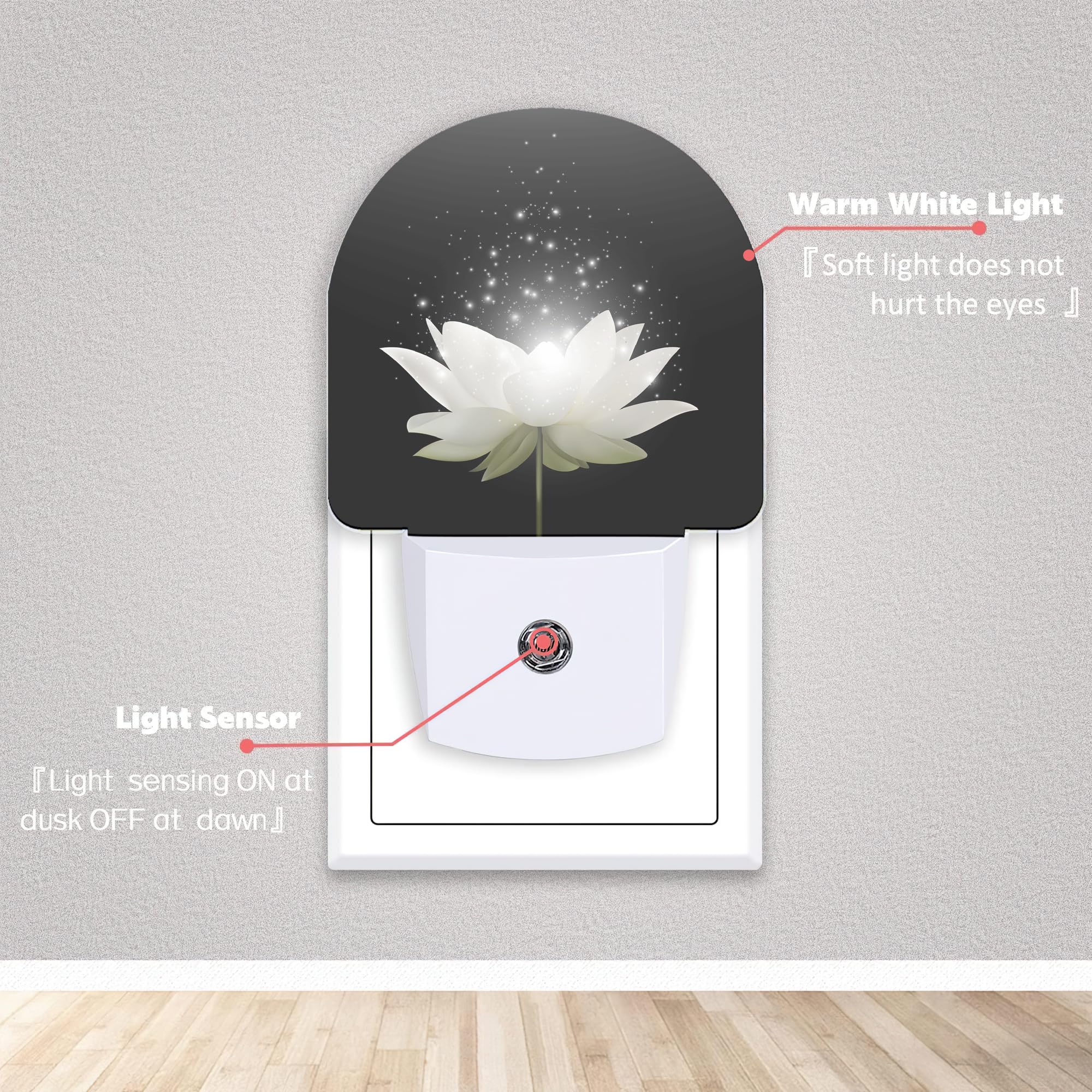 Axxitude Magic White Lotus Flower Night Lights Plug Into Wall For Girls Boys Room,Night Light Led Lamp Dusk To Dawn Sensor Round