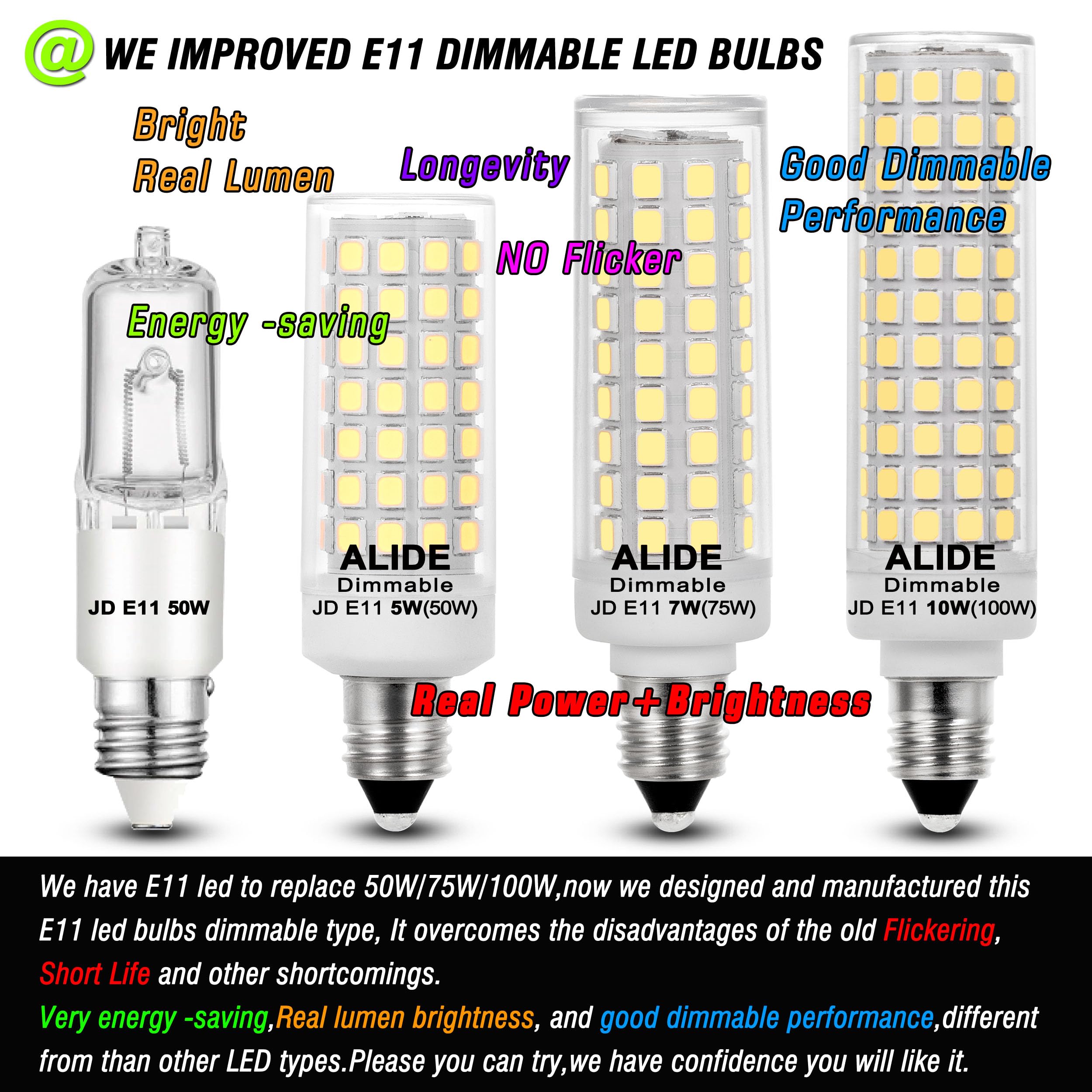 ALIDE E11 Dimmable LED Bulbs 5W 6000K Daylight White, 50W Halogen Equivalent, T3 T4 Mini Base, 4-Pack