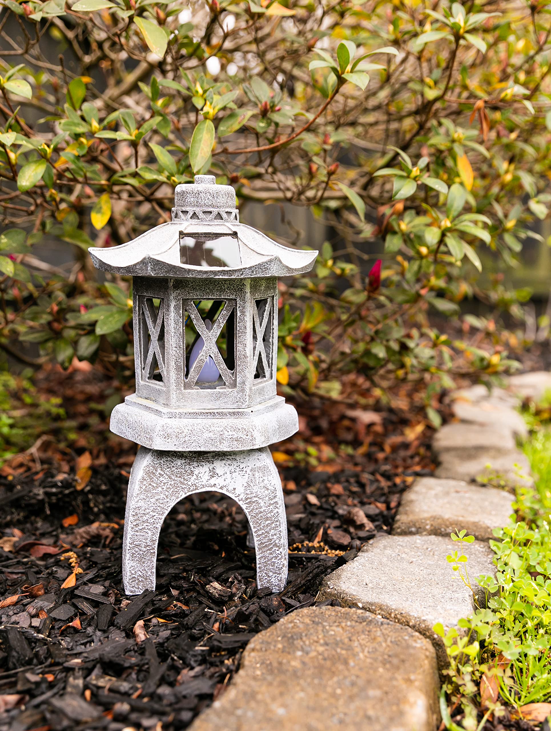VP Home Solar-Powered Pagoda Garden Statue, Flickering LED Light, Durable Resin, 12inx7inx6in, Zen Garden Pagoda, Model SL857