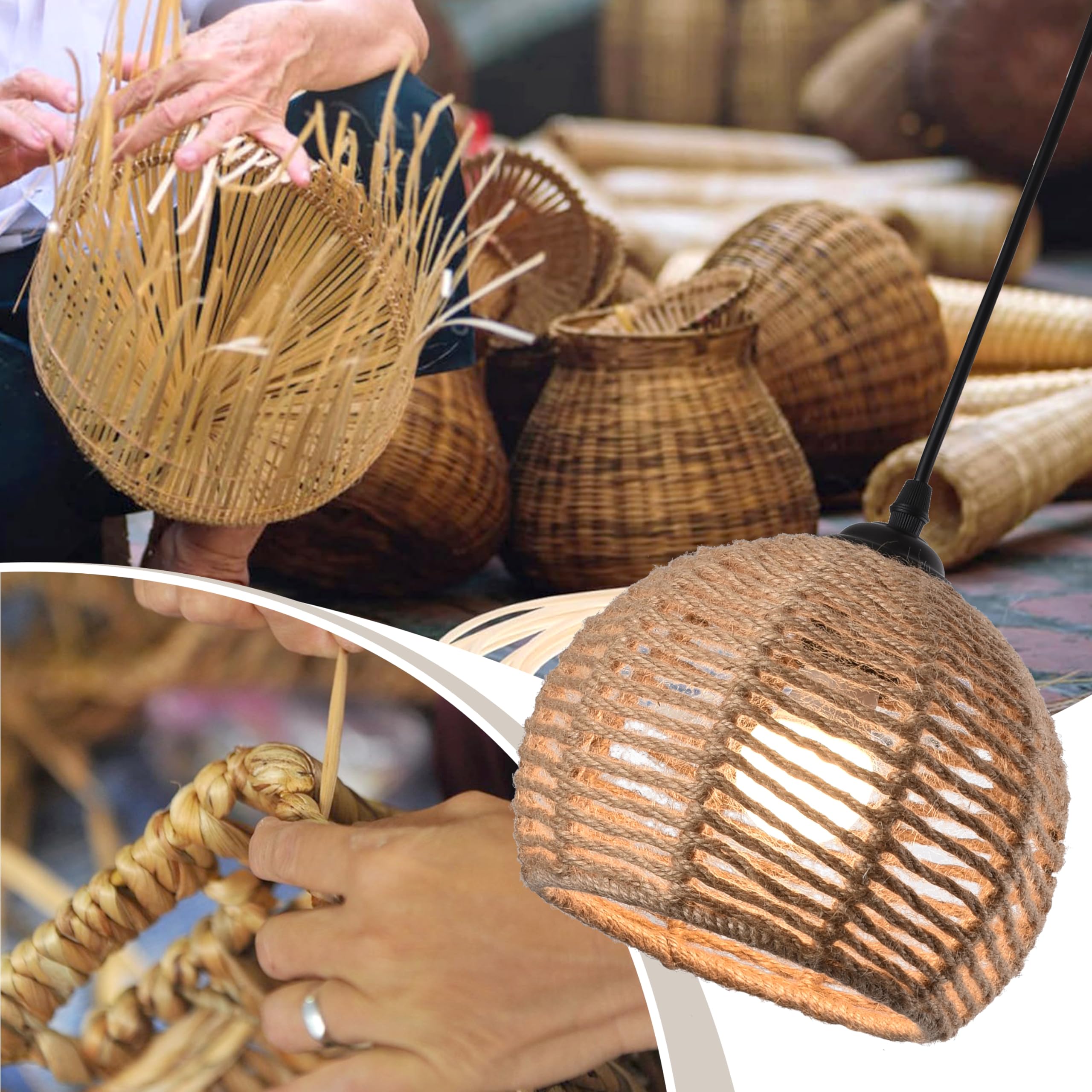 Ayshwilldec 3-Pack Woven Pendant Light, Boho Chandelier, Hemp Rope, Rustic For Dining Room & Kitchen