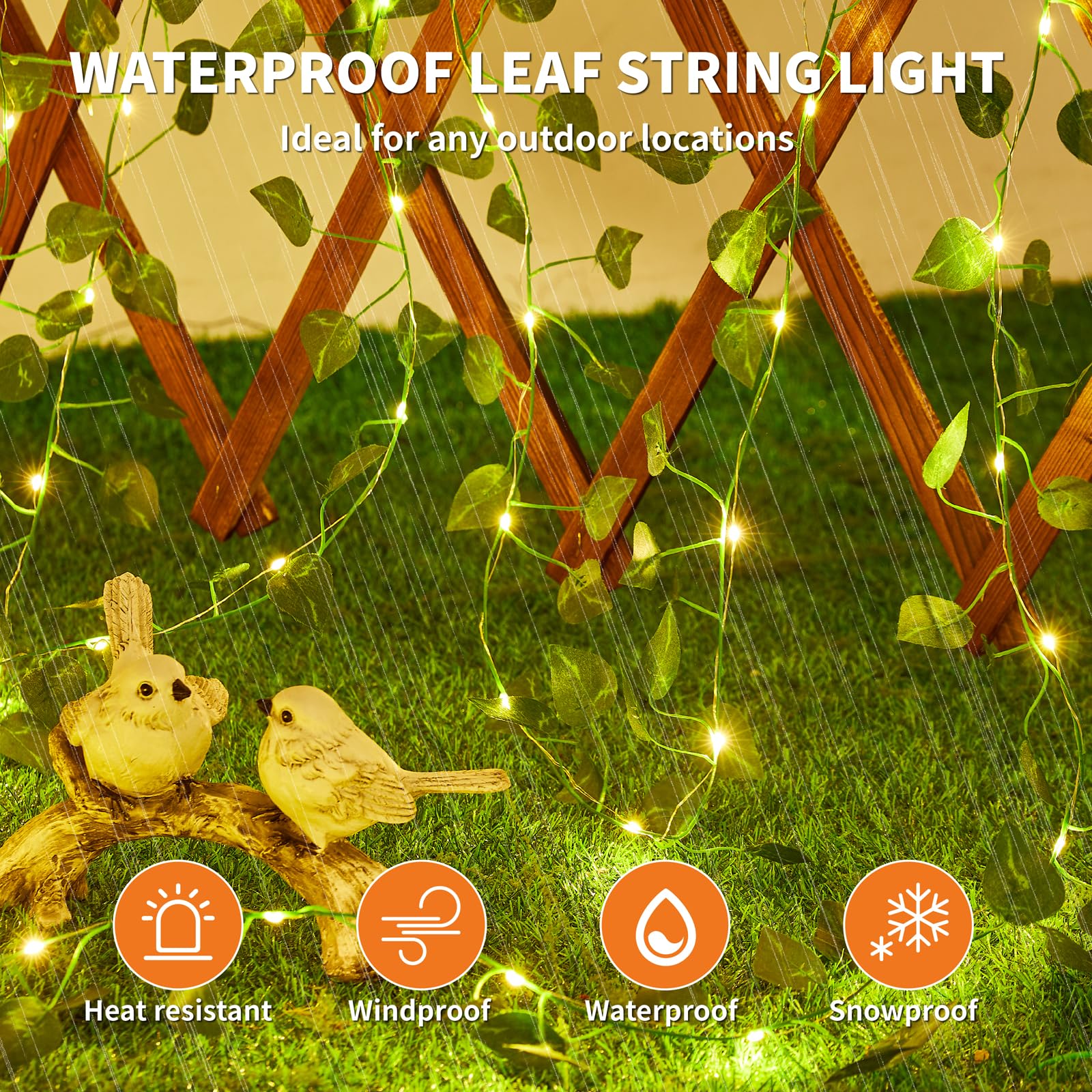 KAiSnova Solar String Lights, 33FT 100LED Warm White, Waterproof Fairy Lights, Pothos-33FT, Model: Nov-solarleaf