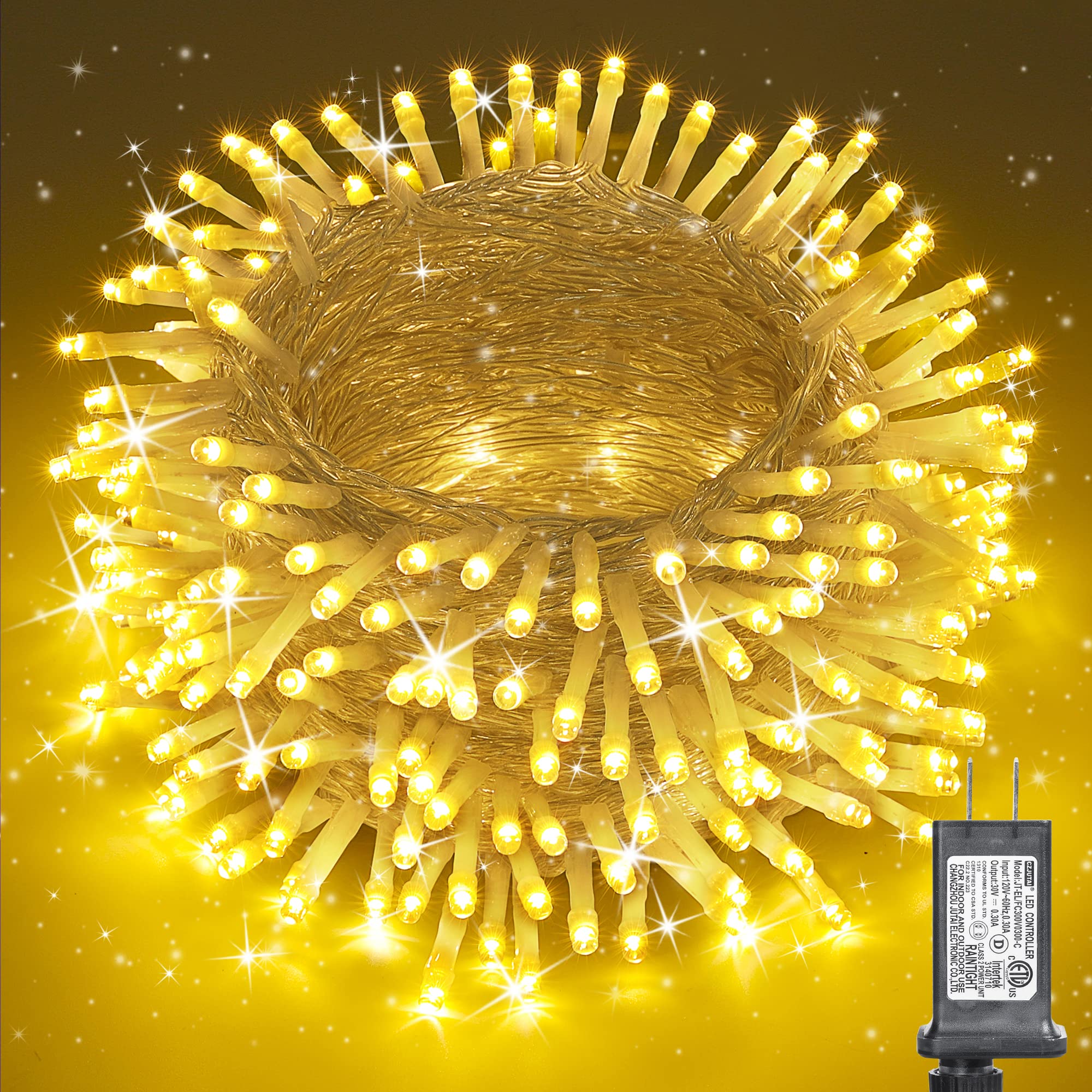 Jnaurb Christmas String Lights, 200 LED, 75 Ft, Warm White, 8 Modes, Waterproof, Model LED0823200