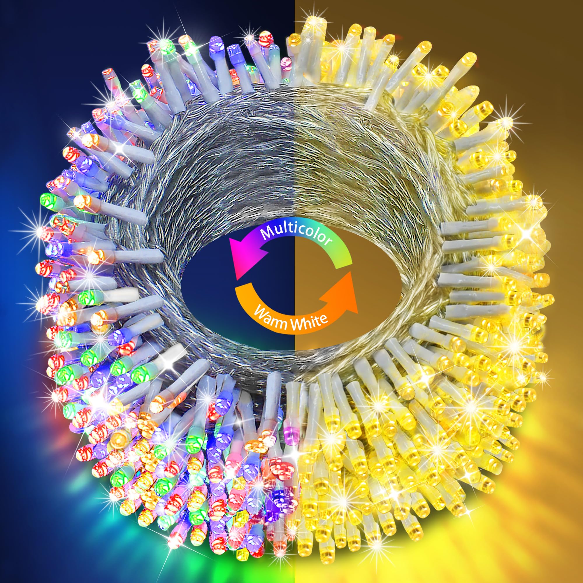 Christmas Lights Color Changing 1000 Led 403Ft String Lights Outdoor, Clear Wire String Light 11 Modes Remote For Xmas Tree Trunk Yard Porch Deck Wedding Party Decorations Warm White To Multicolor