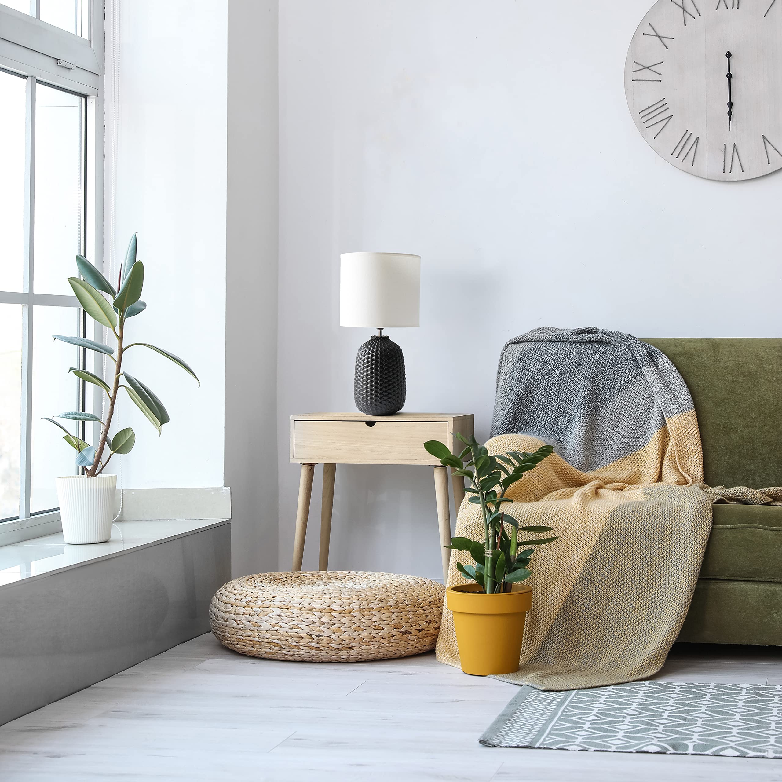Simple Designs LT1135-BLK Ceramic Bedside Table Desk Lamp, 20.4in Tall, Black with White Fabric Shade