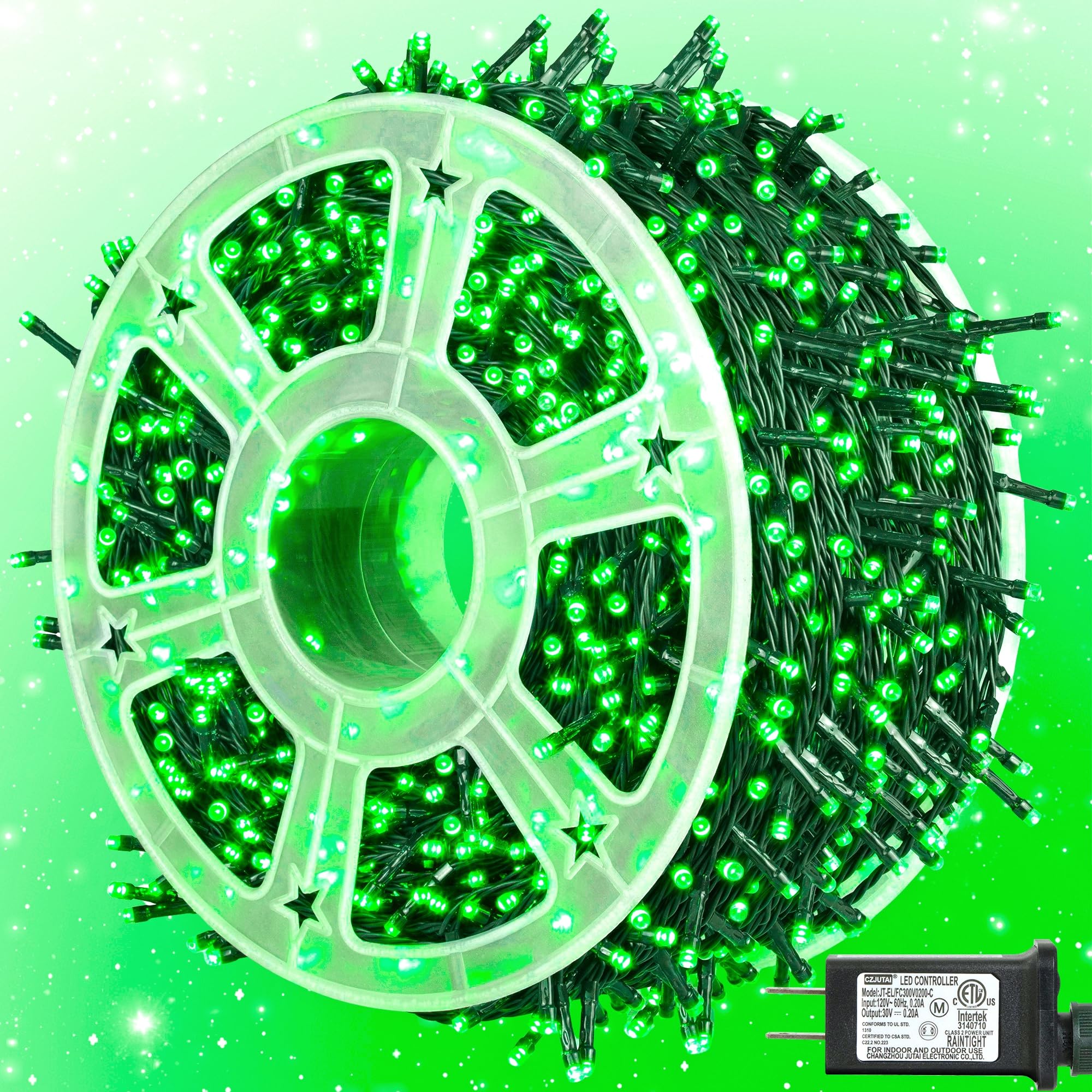 kemooie 500 LED St Patricks Day Lights, 164FT 8 Lighting Mode with Memory Plug in Waterproof Green Lights, for Outdoor Birthday 