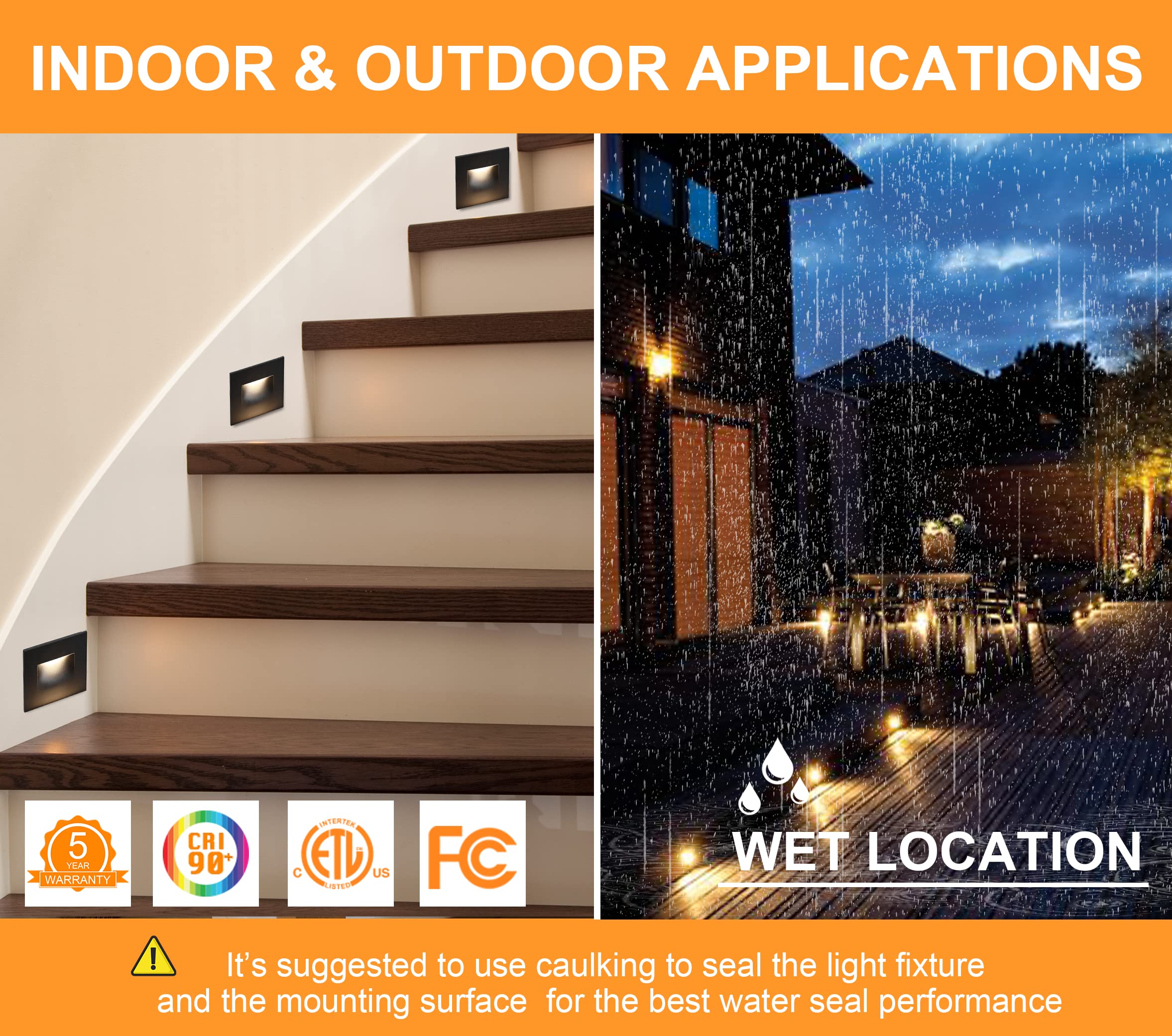 CLOUDY BAY LED Step Light, Dimmable 3W 100lm, 3 Color 3000K/4000K/5000K, 4.75 Inch, Aluminum