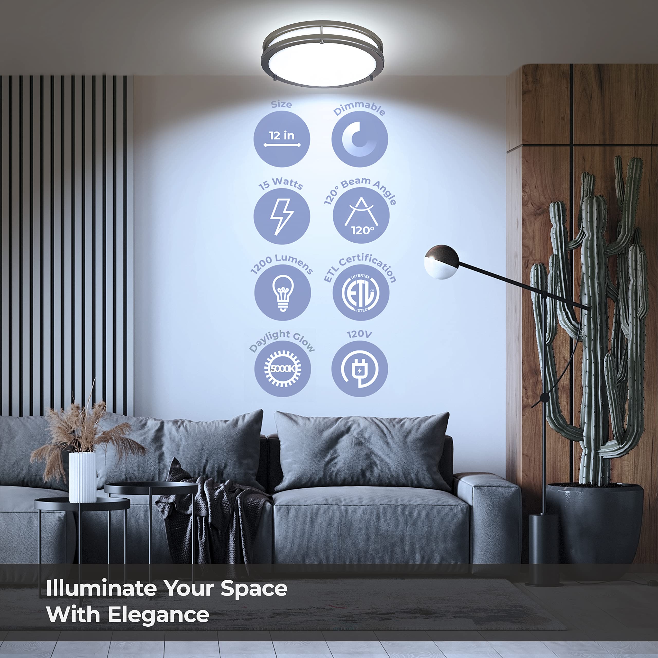 LB72160 LED Flush Mount Ceiling Light, 12 inch, 15W (150W Equivalent) Dimmable 1200lm, 5000K Daylight, Oil Rubbed Bronze Round L