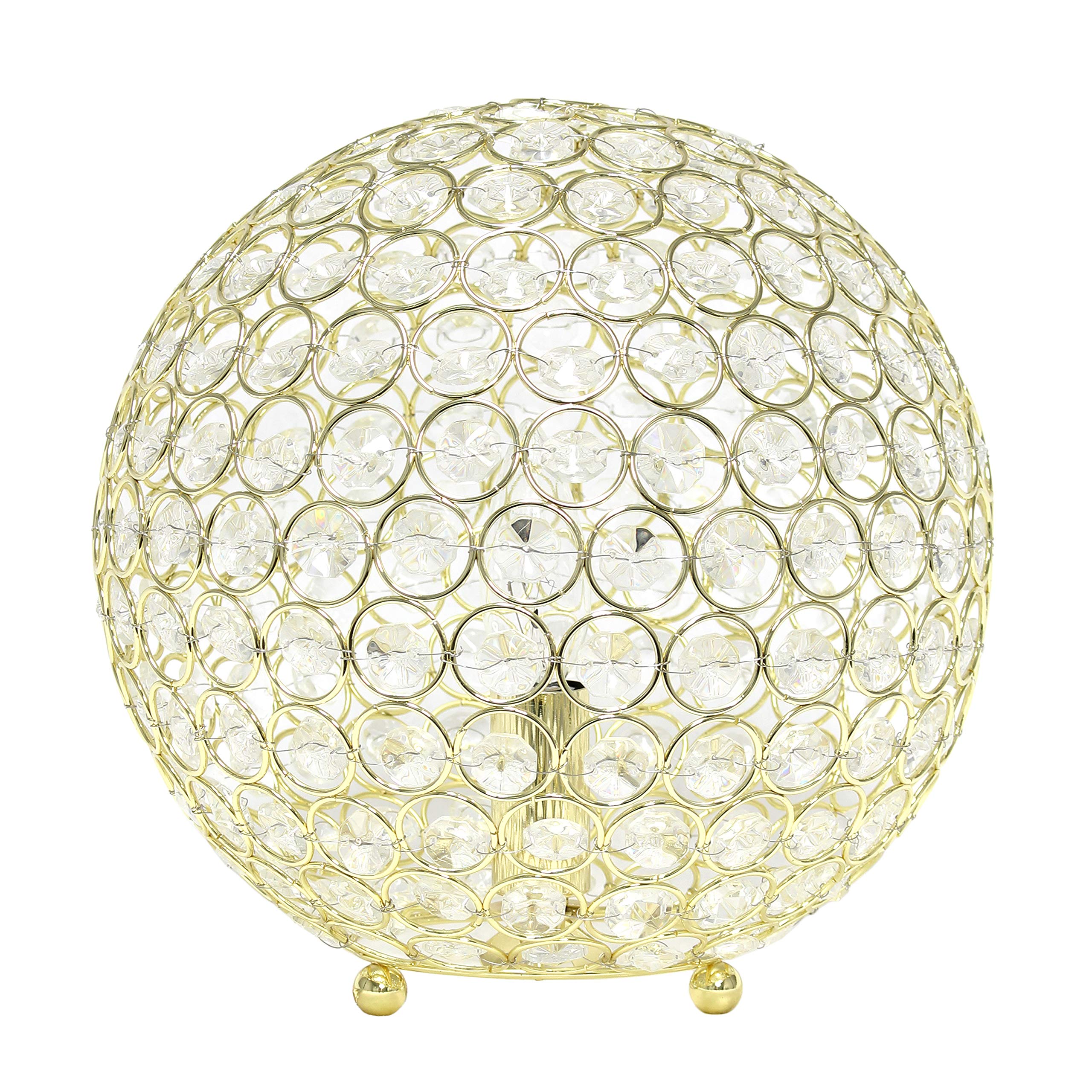 Elegant Designs Lt1067-Gld 10&quot; Elipse Crystal Collection Metal Crystal Ball Sequin Table Desk Lamp For Accent Lighting, Décor, Living Room, Gold
