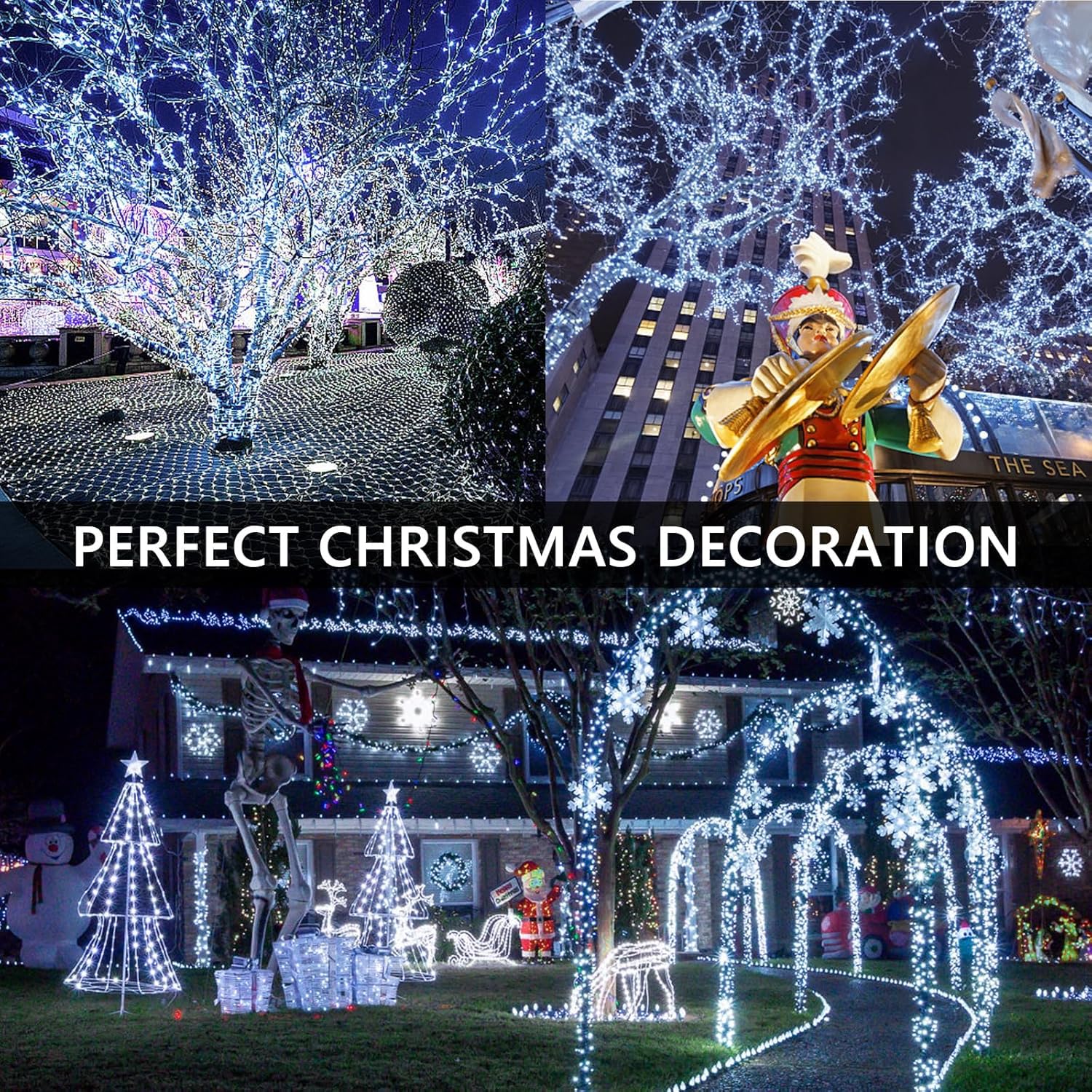 75Ft 1500 Led Cluster Christmas Lights  Christmas Tree Lights Outdoor Indoor With 8 Modes & Timer & Remote  Fire ers String Lights Waterproof For Garland Party Xmas Decorations  Cool White