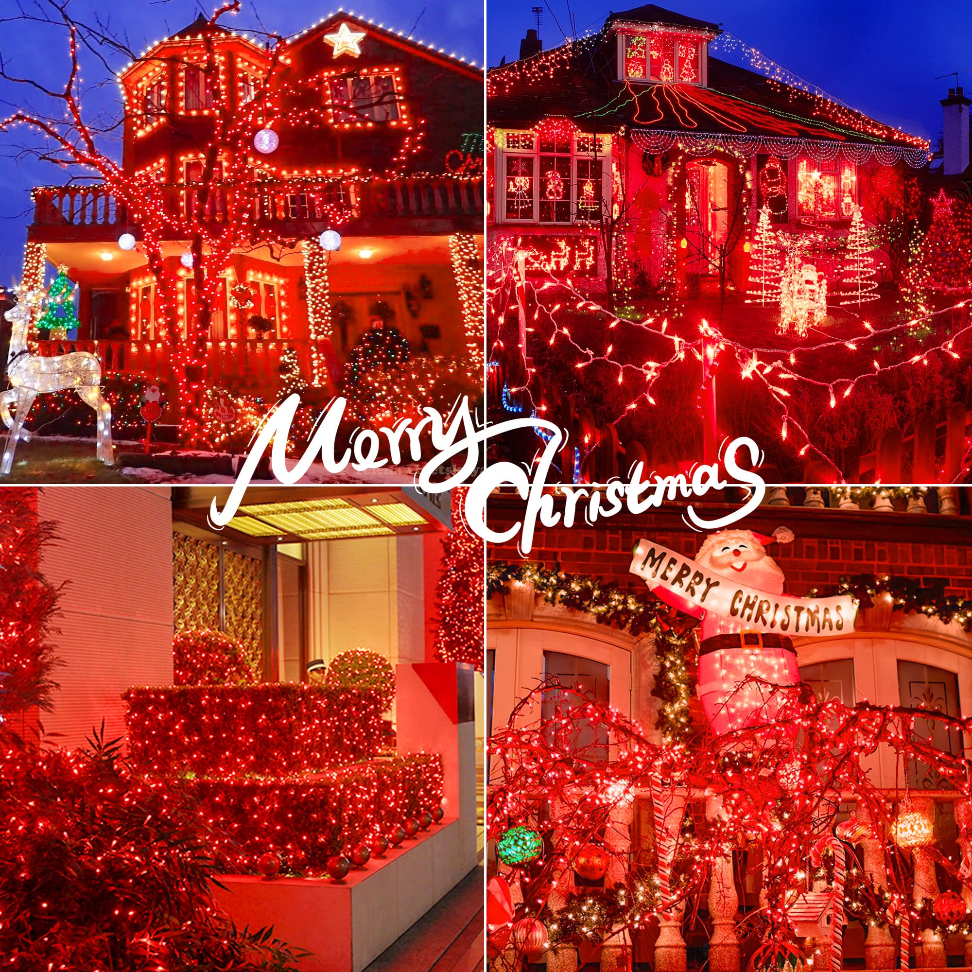 Hopolon 50 Red Christmas Lights - 2Pack White Wire, 13Ft String Lights For Indoor/Outdoor Holiday Decorations