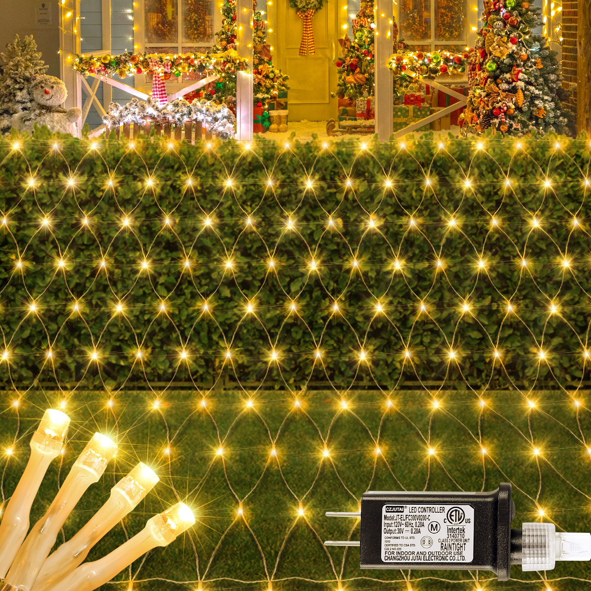 HEYFUNi 192 LED Net Lights, Waterproof Christmas Mesh Lights, 9.8ft x 6.6ft, Warm White, Model QX-U-O-N-192-A-C