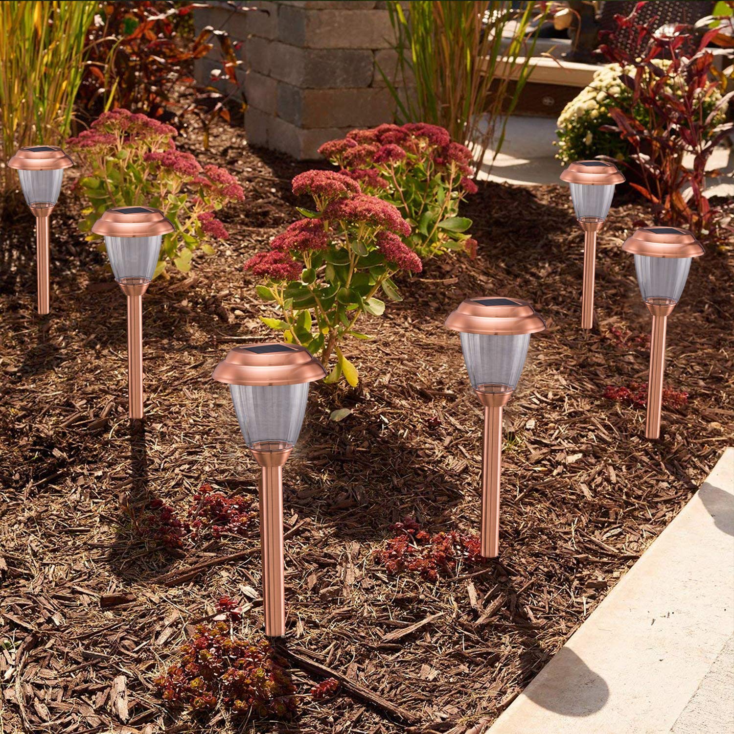 voona Solar Lights Outdoor Pathway - 8 Pack Copper Waterproof Garden Lights - Model JJBH0046 - Brown