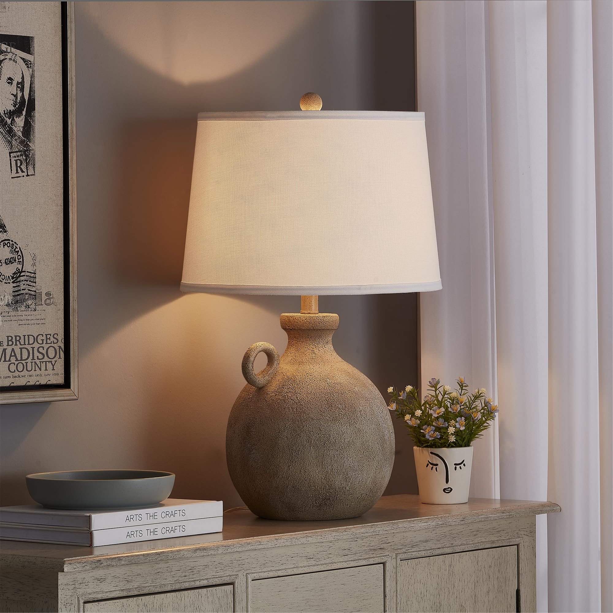 Maxax 24 Rustic Table Lamp for Living Room, Farmhouse Bedside Lamp with USB Charging Port, 3-Way Dimmable Large Vintage Brown Be