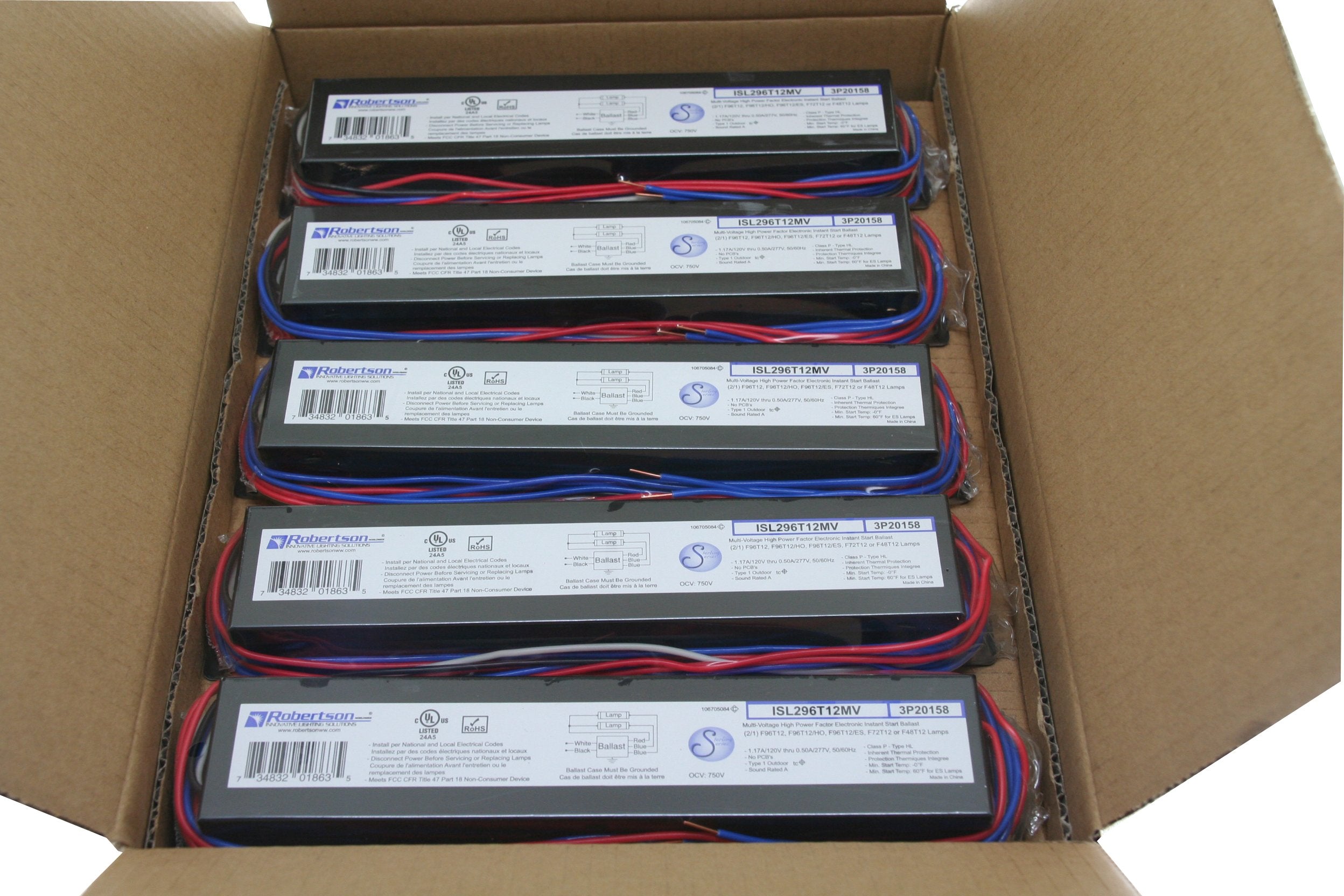 Robertson 2P20158 ISL296T12MV Pak of 10 Fluorescent eBallasts for 2 F96T12 Lamps, Instant Start, 120-277Vac, 50-60Hz, NBF, HPF,