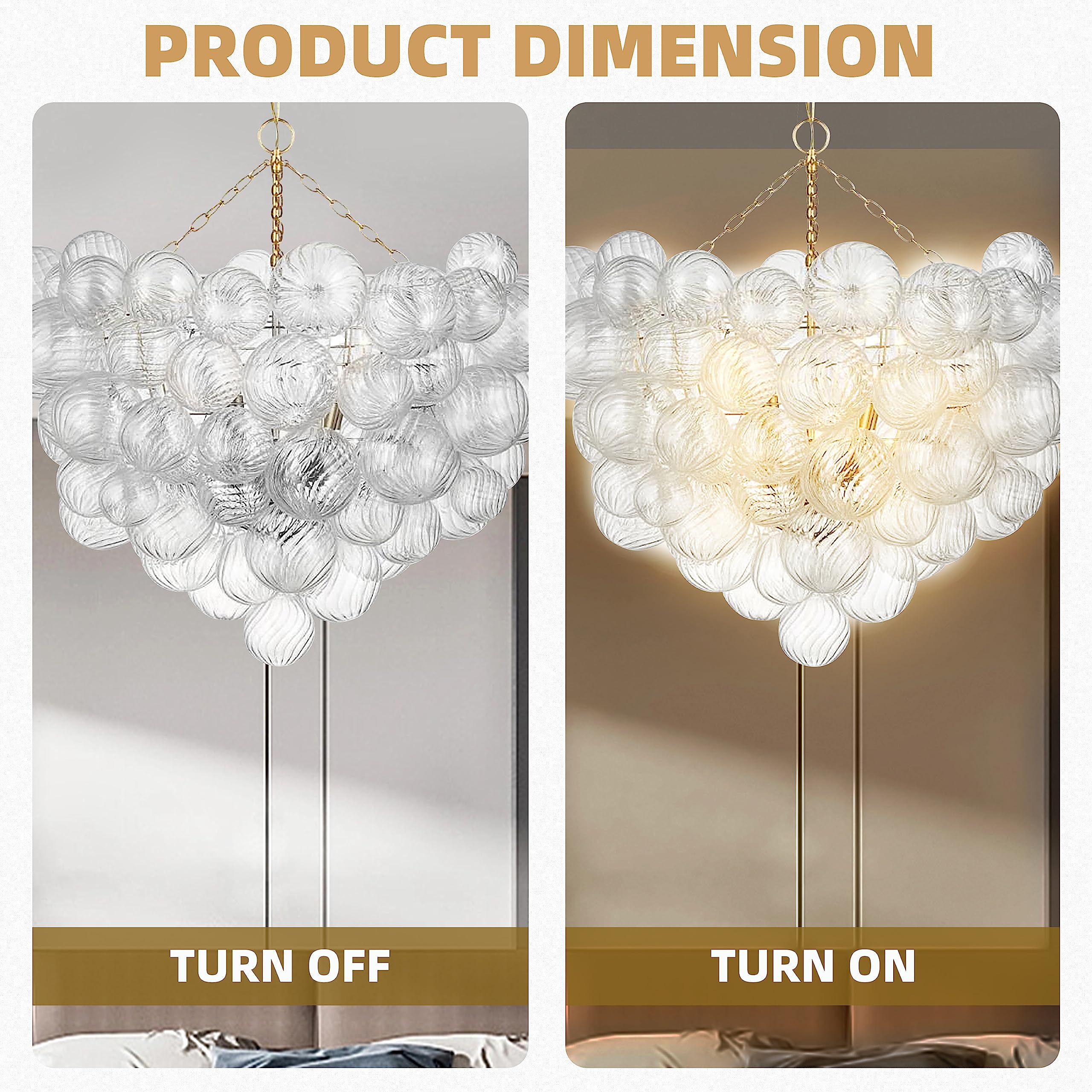 Beypan Mid Century Bubble Ball Chandeliers Decorative Lights Swirled Ribbed Glass Clear Blown Glass Globe Chandelier Dia 36 Inch Bowl Pendant Light Fixture For Bedroom Dining Room Over Table