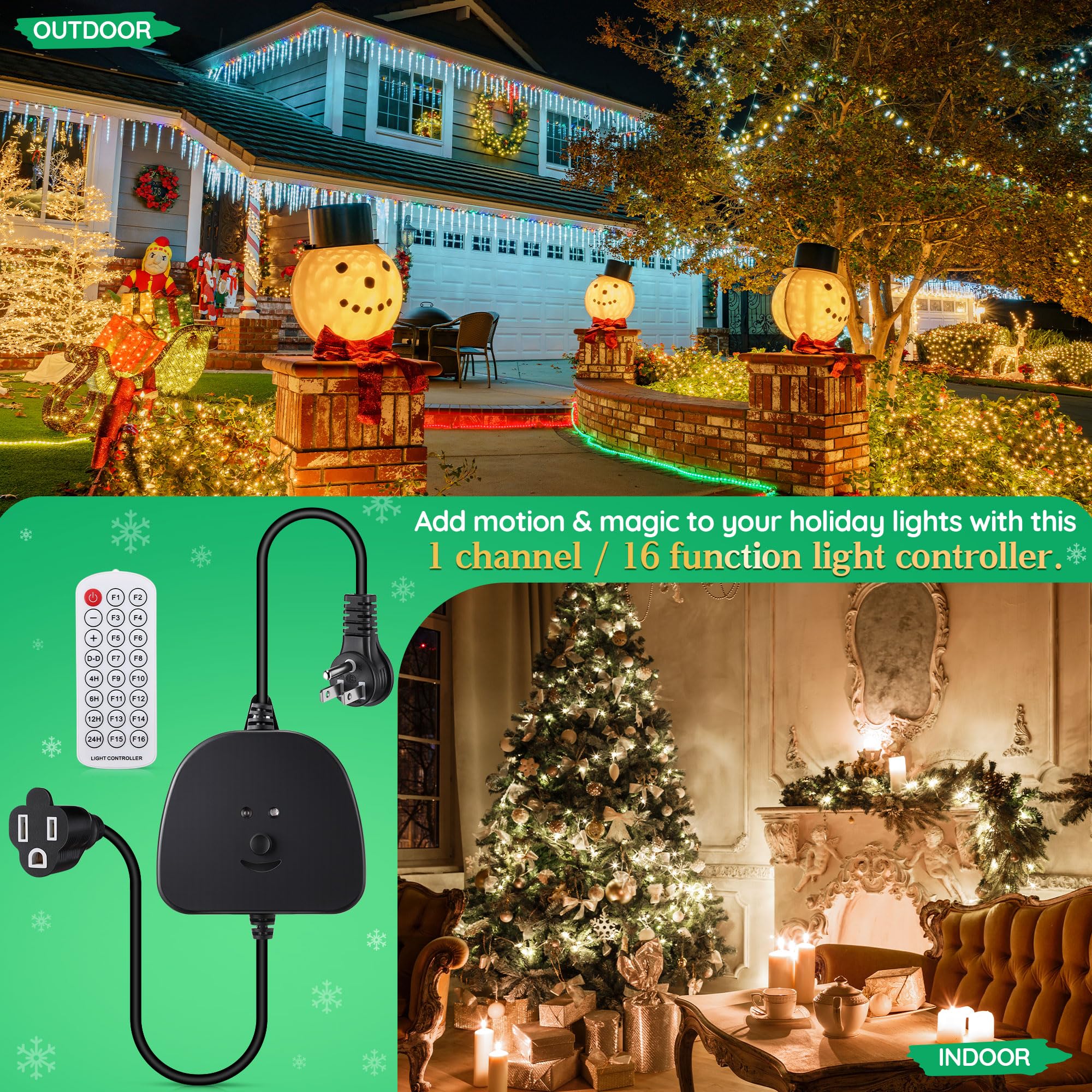 Gulfmew Christmas Light Controller, Remote, Timer, Dusk to Dawn, 23.6" Waterproof, Black, Model TD-Gulfmew-1038