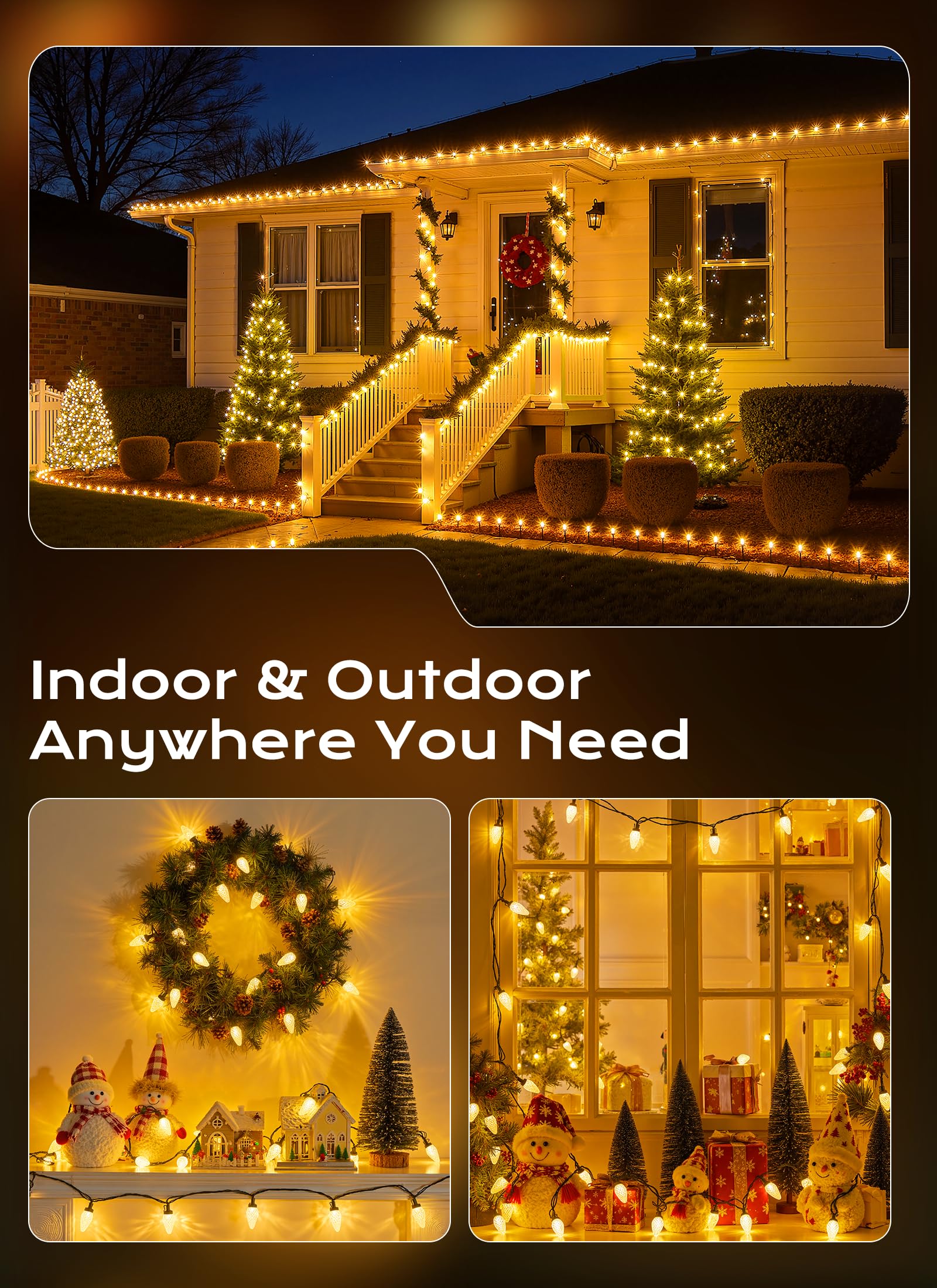 C9 Christmas Lights Outdoor  72 Ft 110 Led C9 String Lights  8 Modes & Timer Connectable Waterproof For Christmas Tree Light Indoor Outdoor Roofline Patio Outside Garden Yard Xmas Decor  Warm White