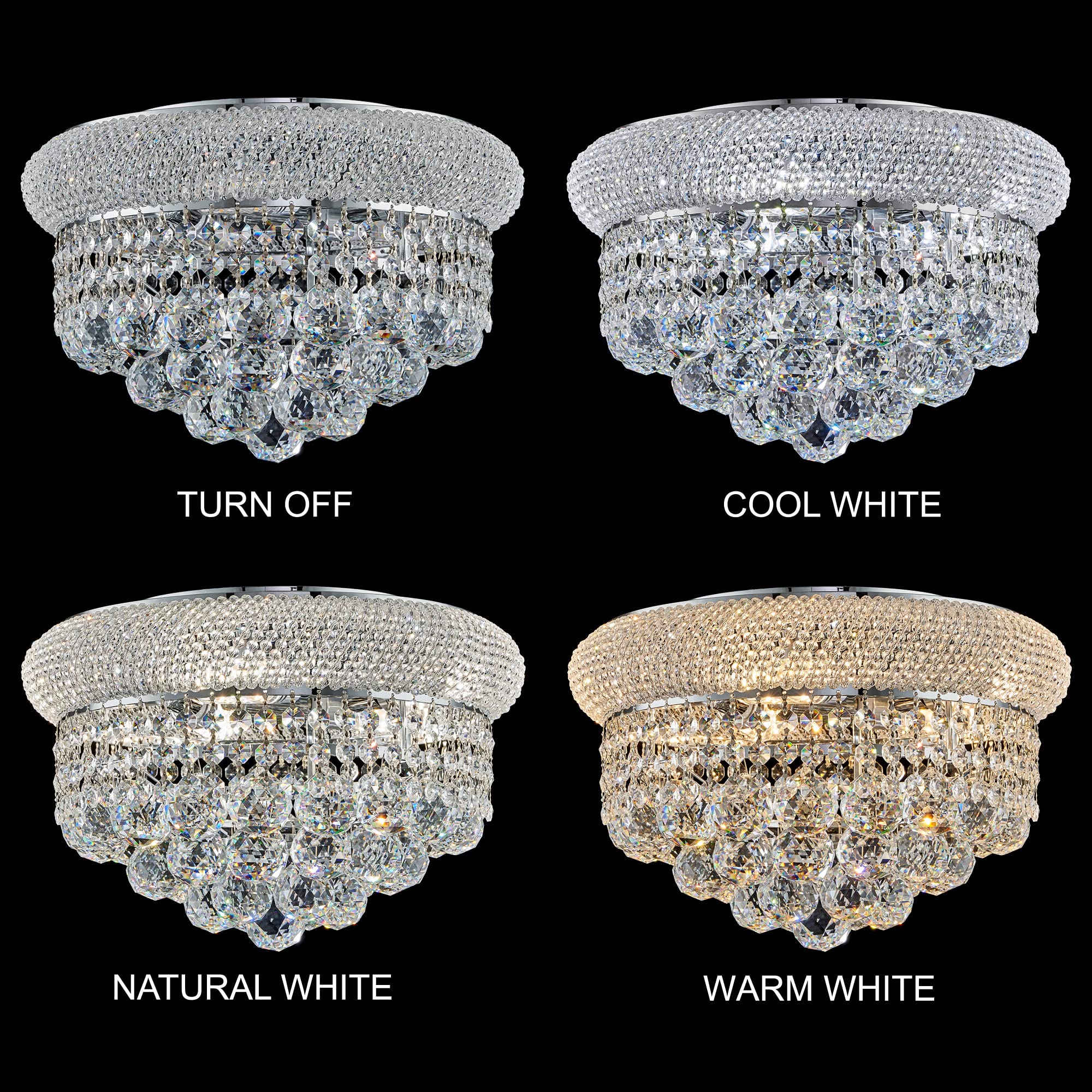 Homeooze 5-Light 14" Chrome Crystal Flush Mount Chandelier for Bathroom, Hallway, Entryway, Bedroom, Laundry - Model FM001