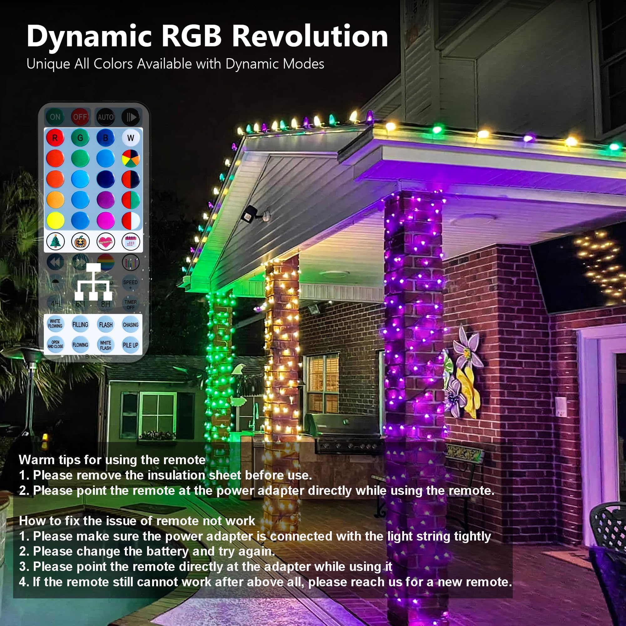 Brizled 500 Led Color Changing Christmas Lights, 164Ft Dimmable String Lights With Remote For Indoor/Outdoor Decor