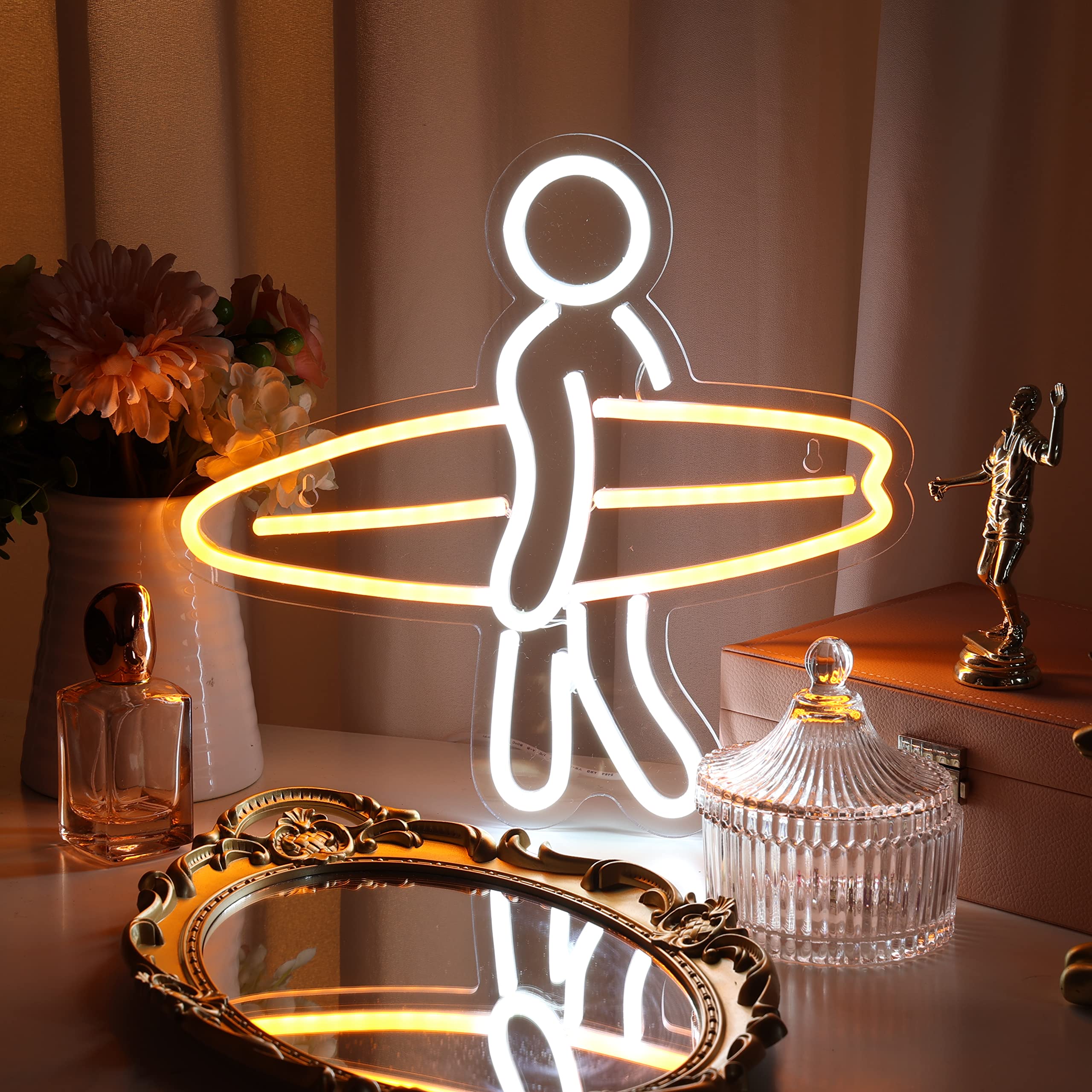 Surfer Neon Sign For Bedroom, Aesthetic Dimmable Neon Light For Wall Decor Neon Anime Sign, Led Signs For Bedroom Wall 13 * 12 Inches Orange