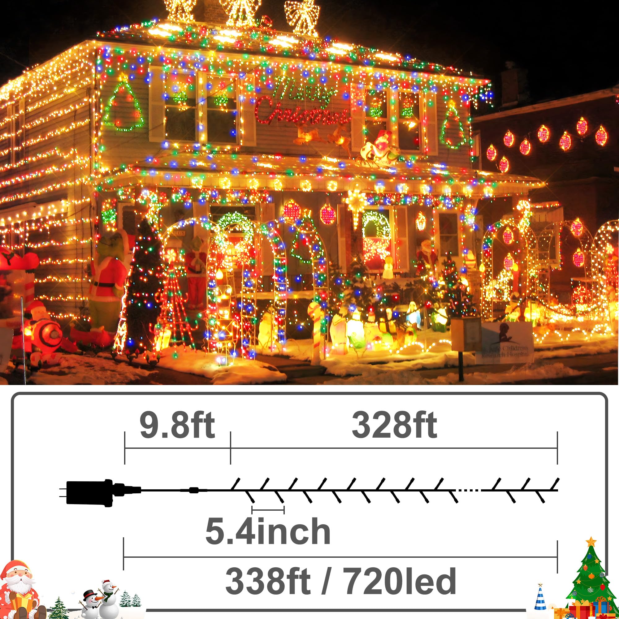 338Ft Led String Lights 720 Led Super Bright Christmas Lights 11 Modes Waterproof Plug In Fairy Lights For Christmas Tree Home R