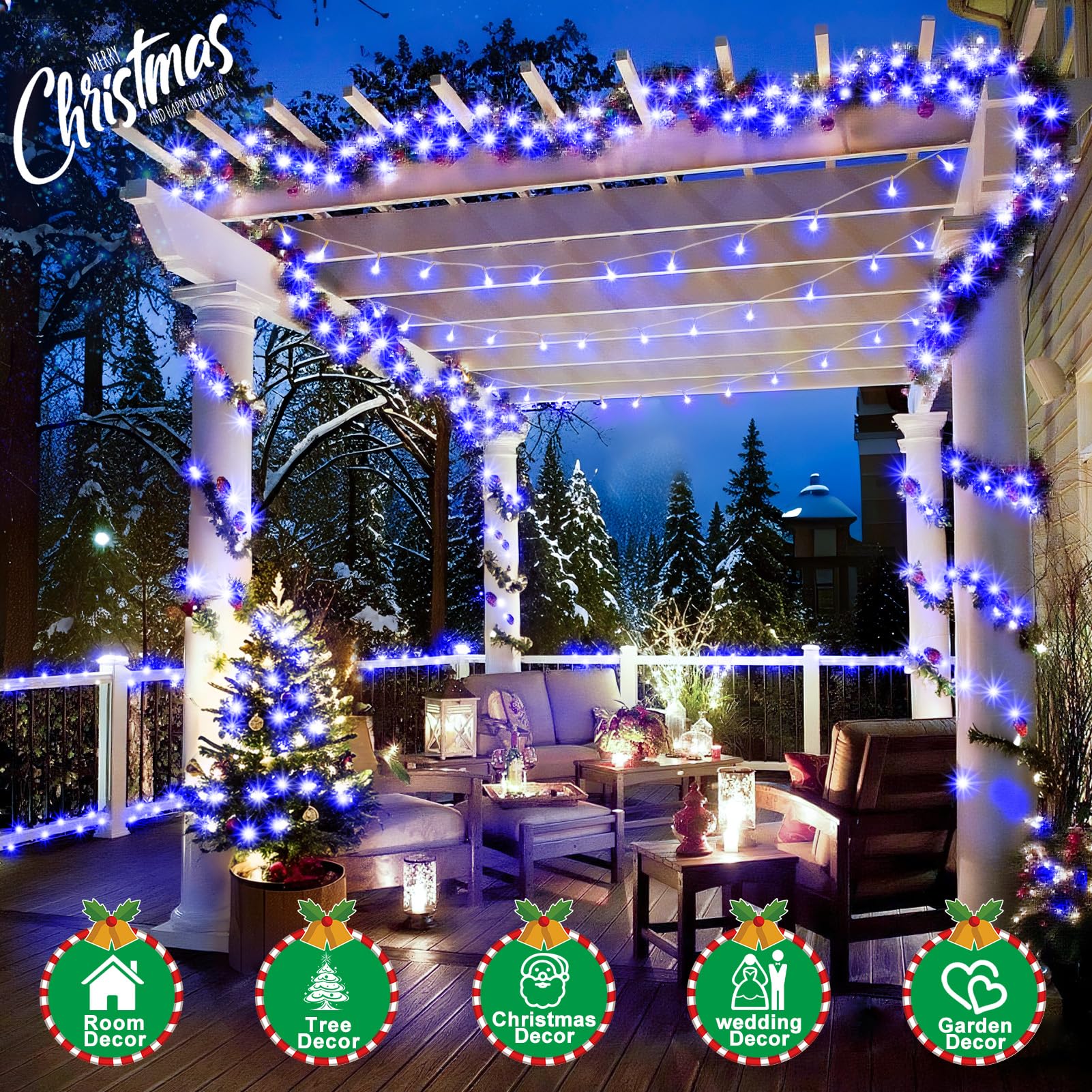 Sauirs 403Ft 1000 Led Christmas Lights Outdoor String Lights With 8 Modes Timer Waterproof Fairy Light Plug In For Outside Indoor Party Xmas Palm Tree Yard Wedding Decorations(Blue)