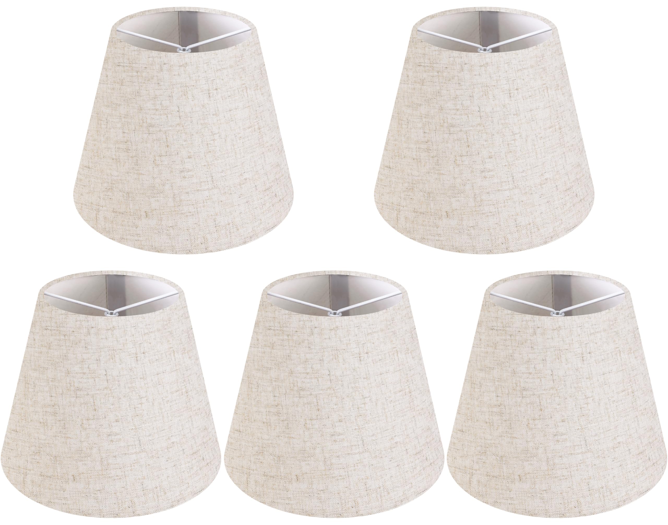 Set of 5 Light Beige Chandelier Lamp Shades, 4'' Top x 6'' Bottom x 5'' Height (Clip on Bulb) Small Lamp Shades, Faux Silk Fabri
