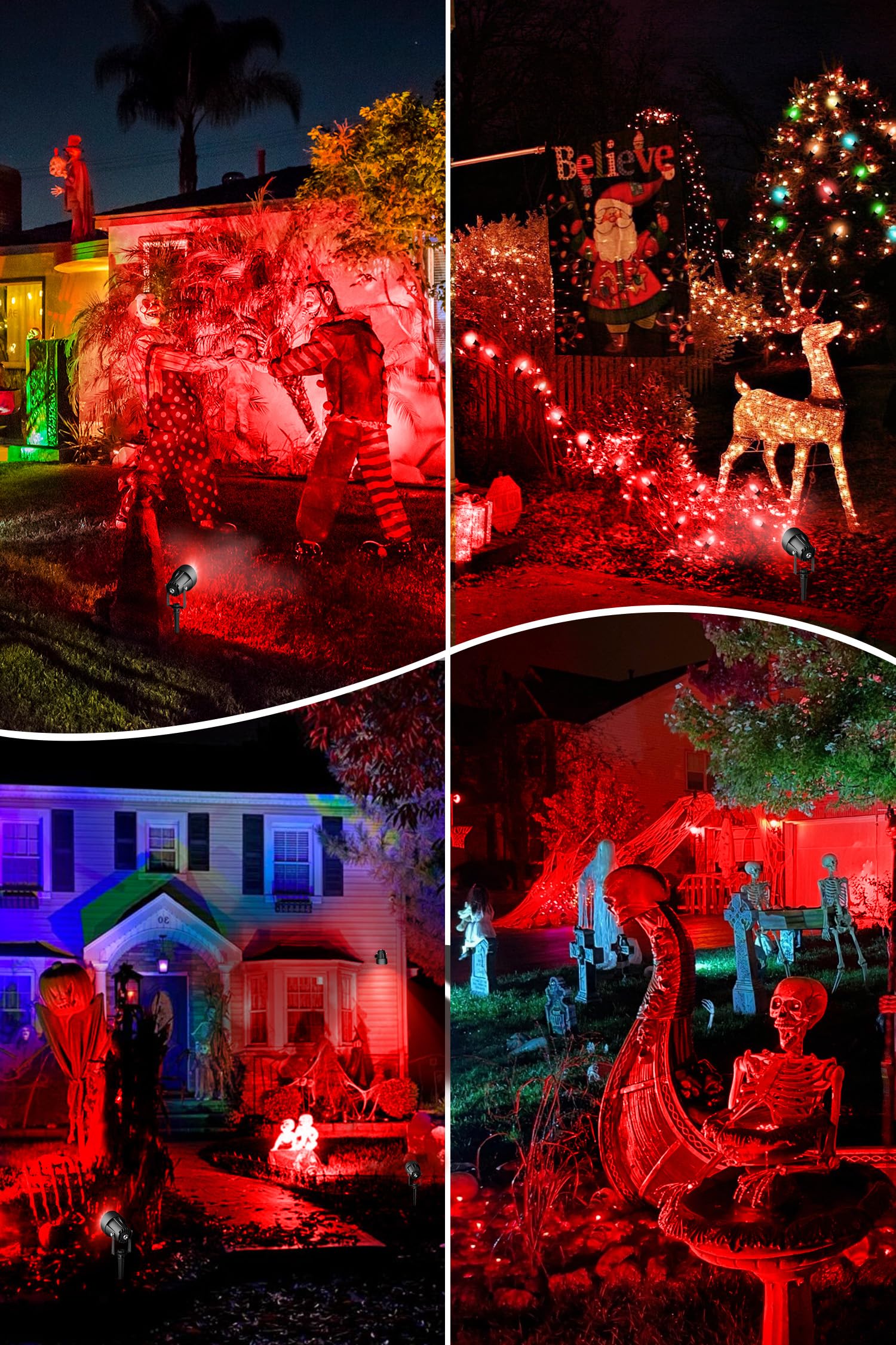 T-SUN LED Landscape Lighting Set of 2, Waterproof Red Spotlight, 270° Adjustable, Aluminum, Easy Install, Model TS-F2020-1H