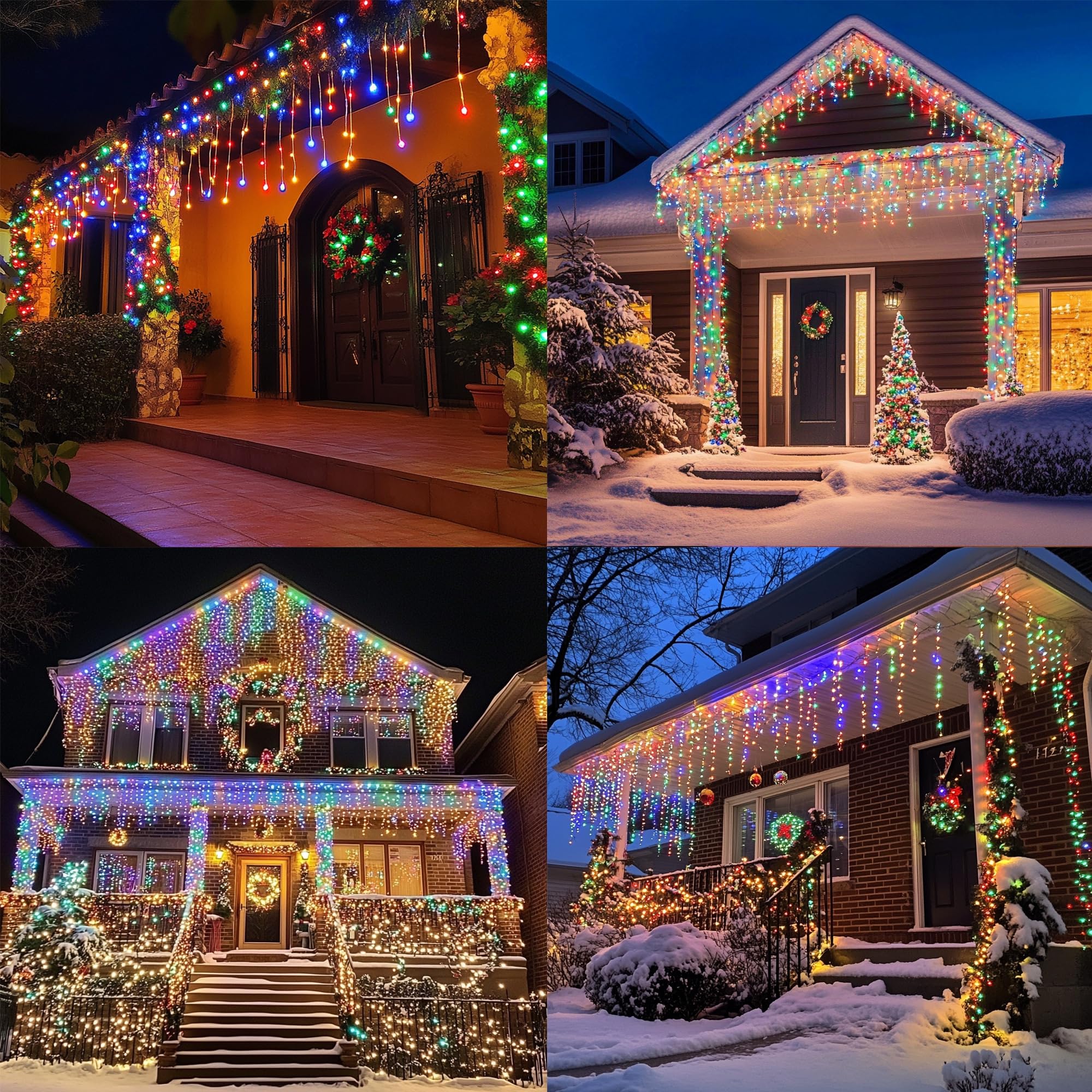 Dazzle Bright Christmas Icicle Lights, 1080 LED, 88.5 FT, Multi-Colored, 8 Modes, Model HB-360BCOI