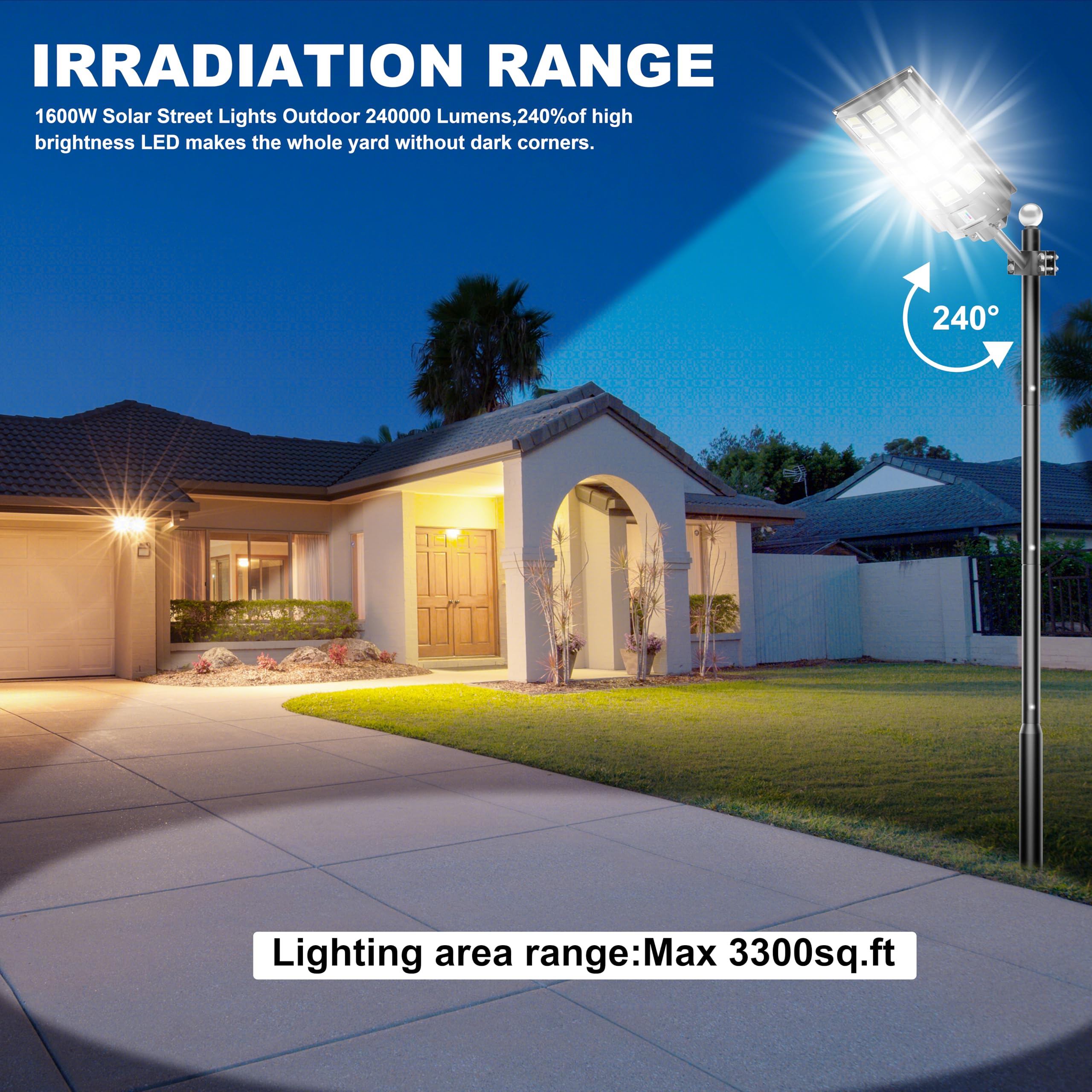 Jadisi 8000W Solar Street Lights 8-Pack, Waterproof Dusk to Dawn, Motion Sensor, Remote Control, Black, 1920000LM