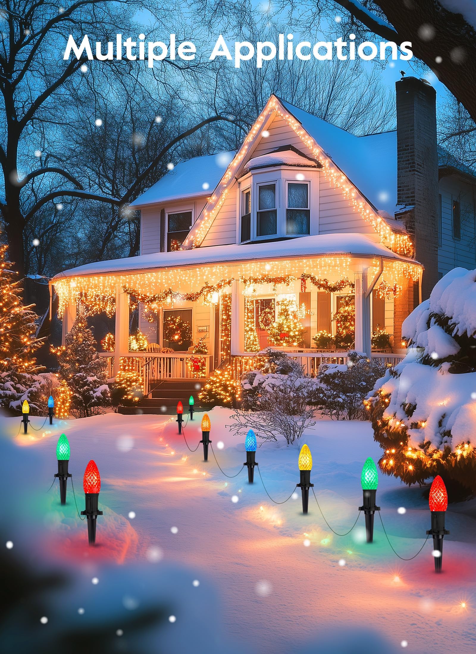 Brightown Solar C9 LED Christmas Lights, 40 Faceted Bulbs, 50Ft, Waterproof, Multicolor