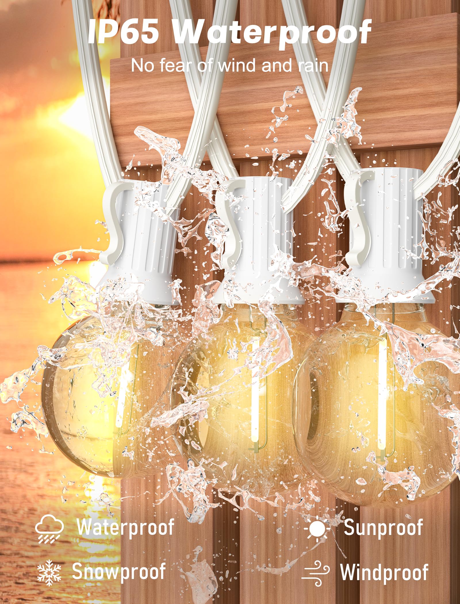 Sunsgne White String Lights Outdoor, 50Ft White Outdoor Lights With 52 G40 Shatterproof Led Bulbs(2 Spare) For Patio Garden Porc