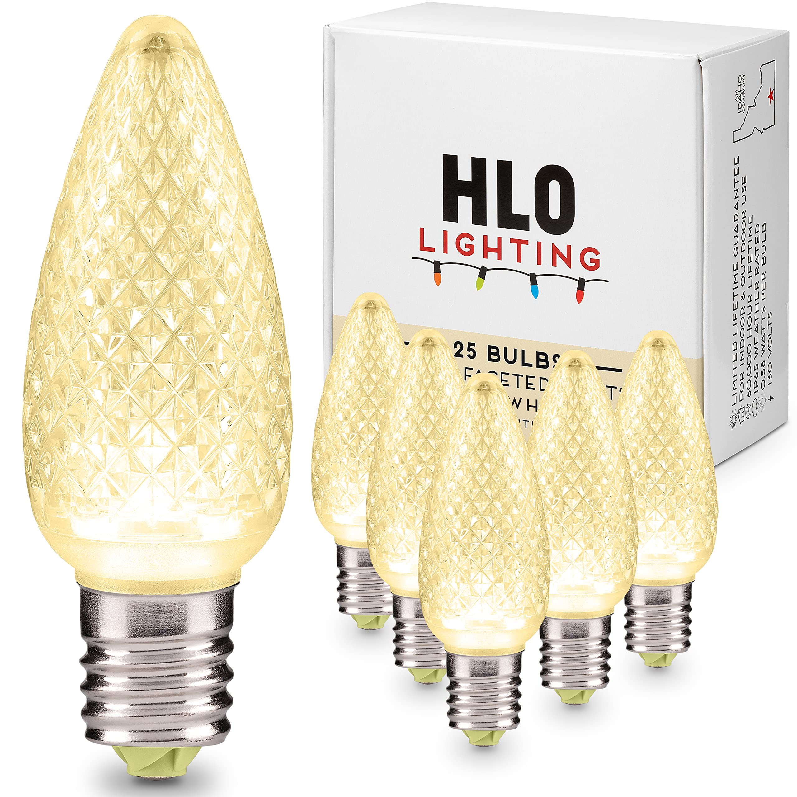Hlo Lighting Set Of 25 Warm White C9 Faceted Led Christmas Light Bulbs For Indoor & Outdoor Use | Durable Replacement Bulbs