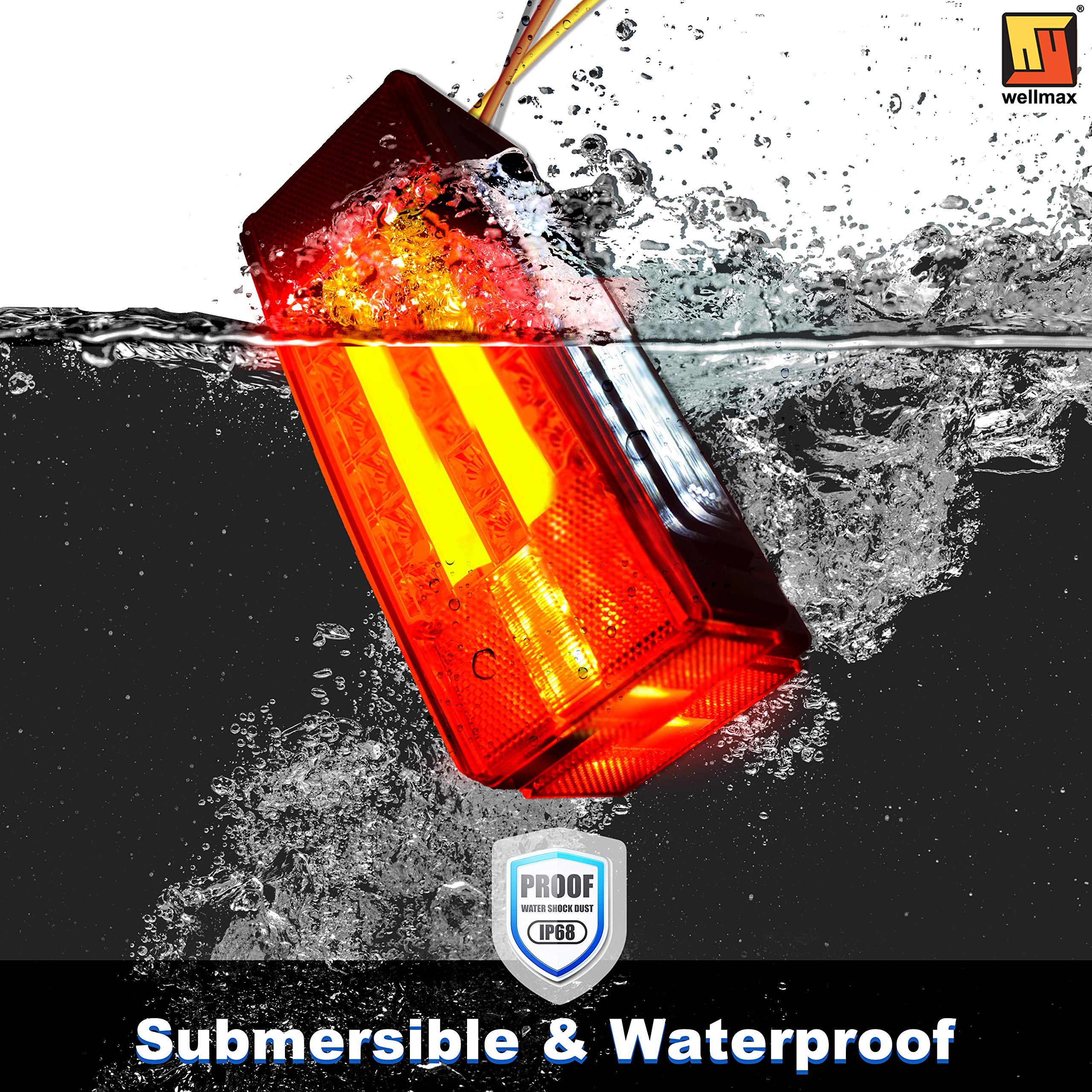 Wellmax LED Trailer Lights, Submersible 12V Marine Light, Waterproof, DOT Approved, Rectangle, Black, Model WM51073