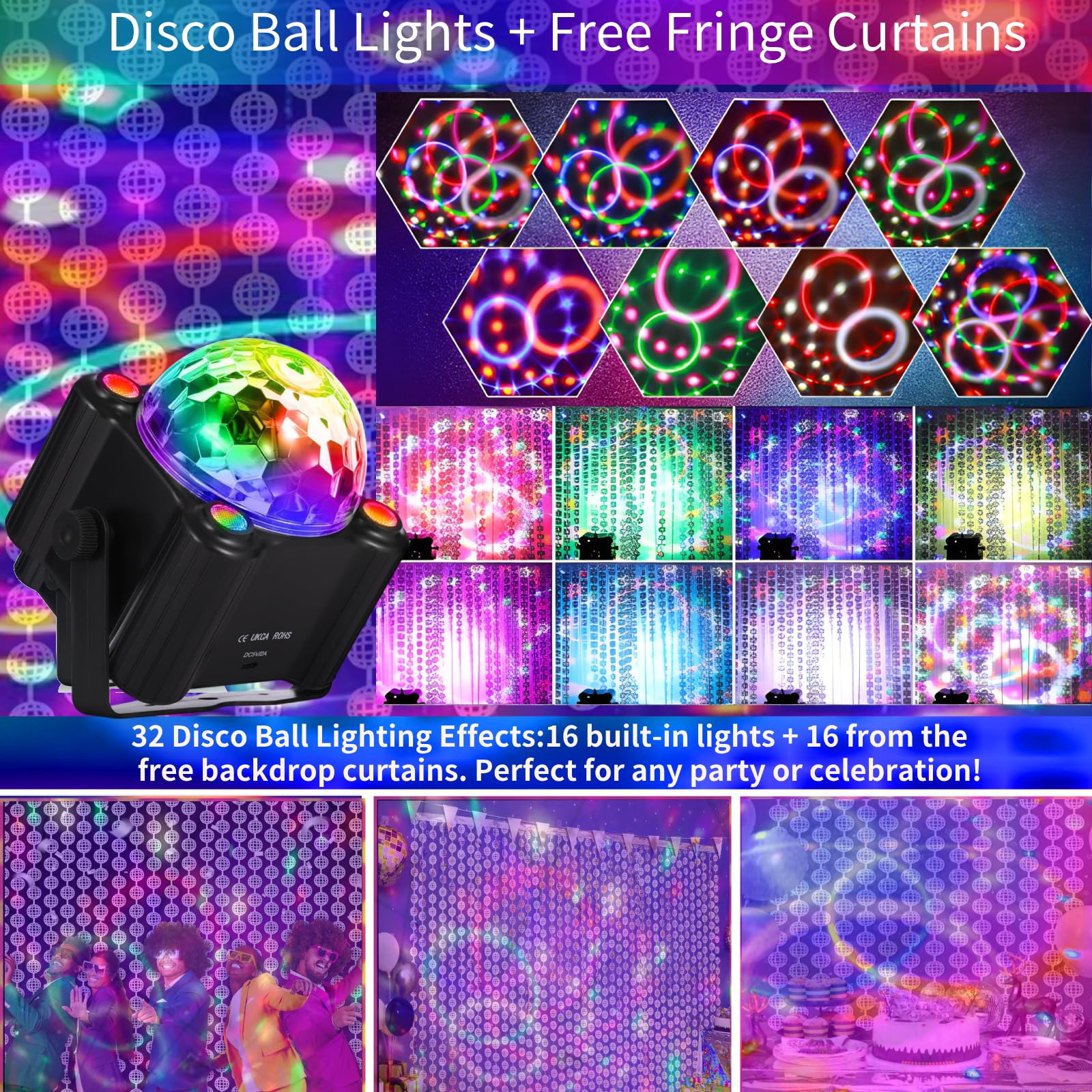 Godenba Sound Activated Disco Party Lights, Dj Disco Ball Light With Remote, Strobe Stage Lighting Lamp For Indoor Outdoor Home