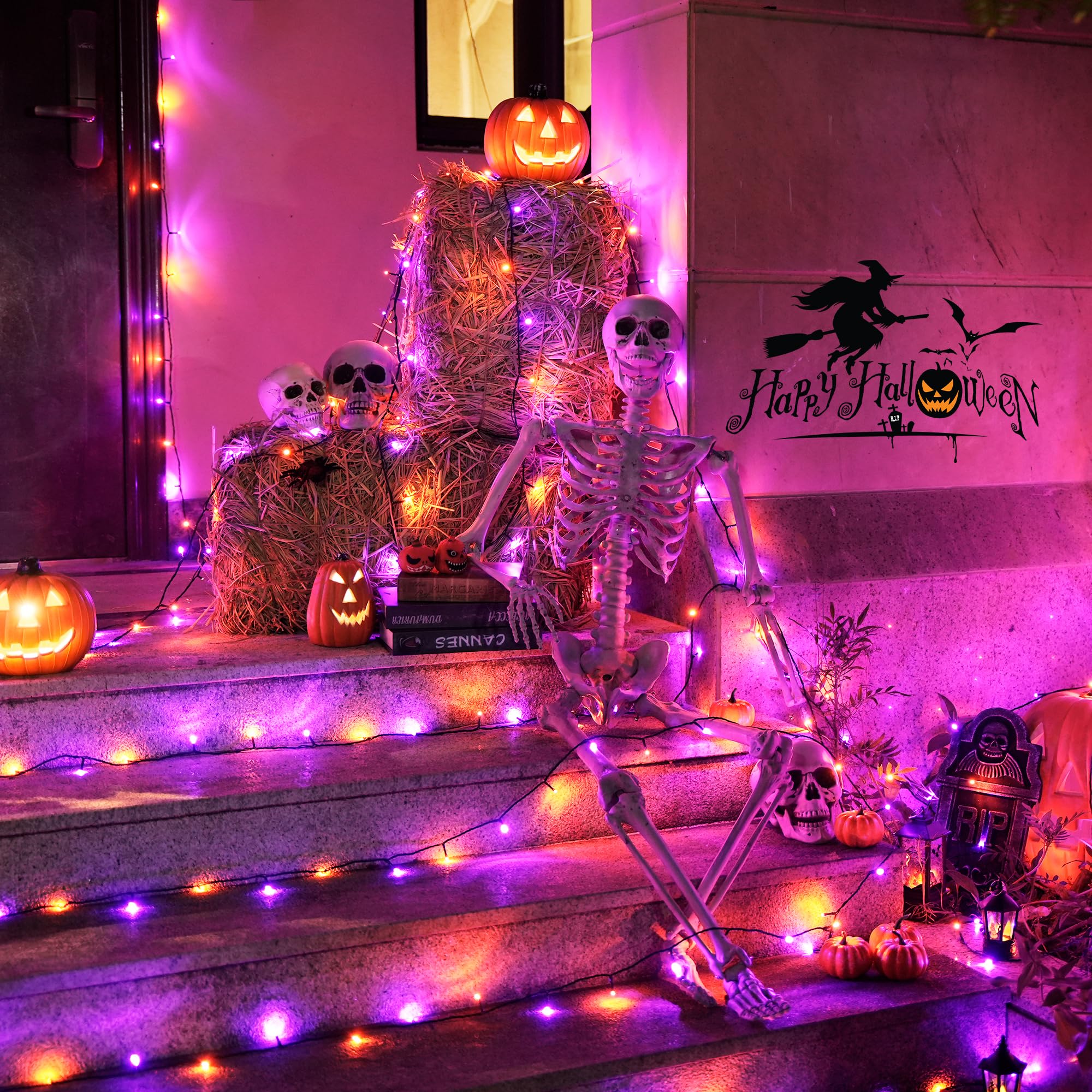 JMEXSUSS Halloween String Lights, 200 LED, 66ft, Waterproof, 8 Modes, Orange and Purple Connectable, Model EXS-S-0200