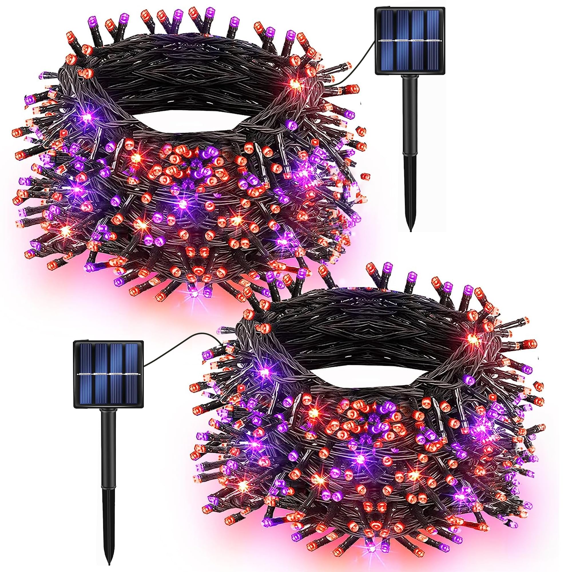 TW SHINE Solar Halloween Lights 400LED 132FT Waterproof 8 Modes Purple & Orange