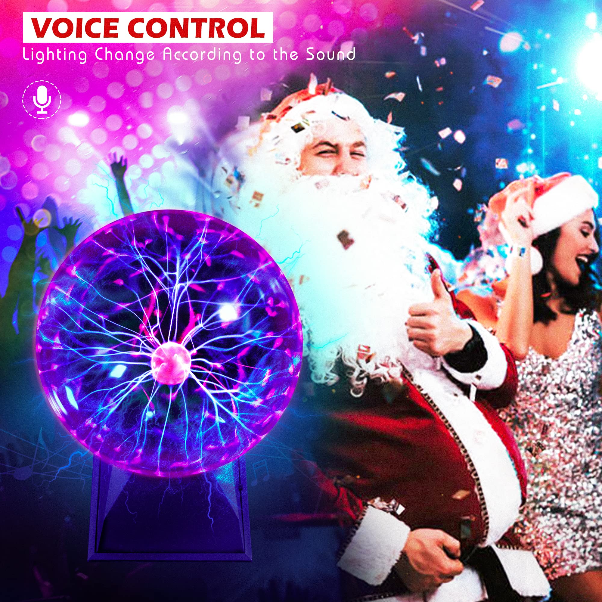 Flashmen Plasma Ball Lamp 6 Inch Science Ball Touch & Sound Sensitive Plasma Globe Extra Large Lightning Ball For Bedroom Decor Lamp Novelty Present (Purple)