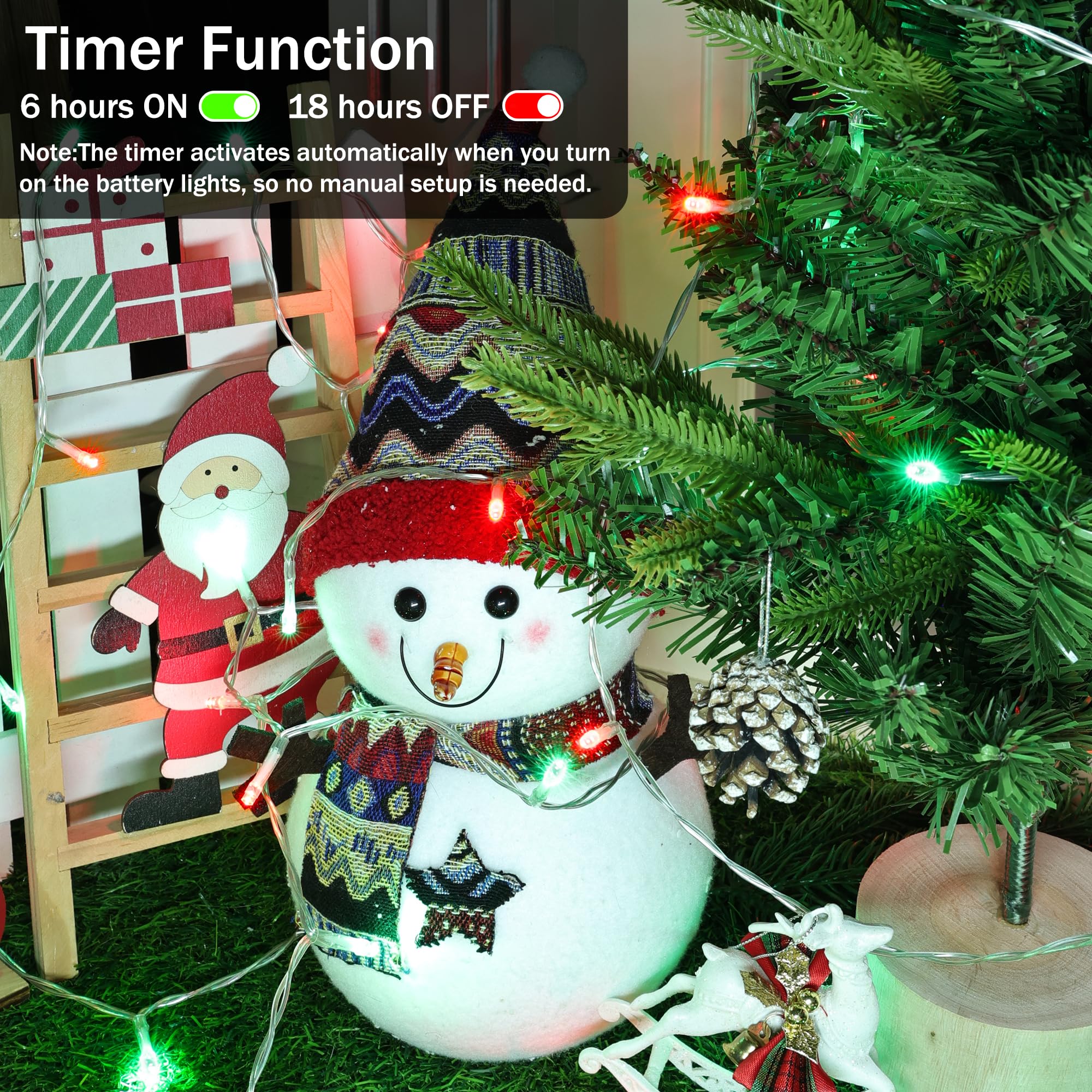 Lomotech Battery Operated Christmas Lights - 4 Pack Total 66Ft 200Leds String Lights 8 Modes Waterproof With Timer For Home  Garden  Party  Holiday  Tree Decoration (Clear Wire  Red & Green)