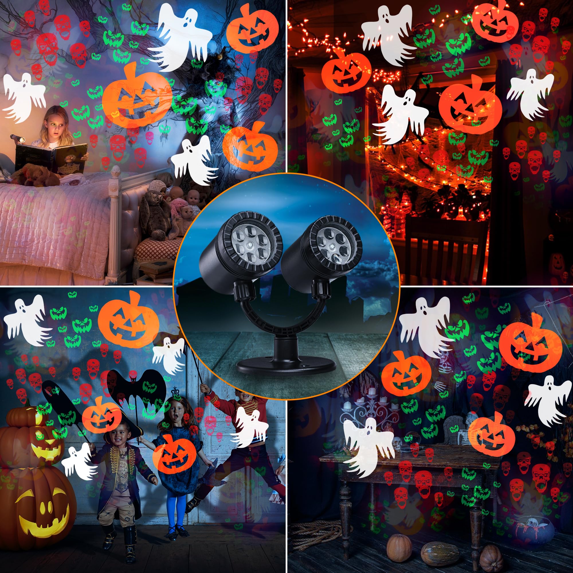 LYHOPE Halloween Lights Projector - LED Pumpkin Ghost Demon Light with Timer for Indoor/Outdoor Decor, Orange White Green Red
