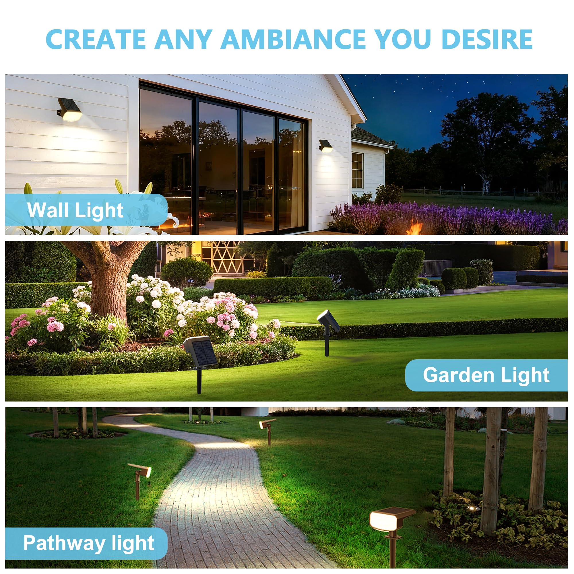 Jejot Solar Lights Outdoor Waterproof Ip65  Super Bright Led  3000K 2 Lighting Modes  Solar Powered Yard Garden Solar Spot Lights For Outside Landscape Auto On/Off -6 Pack