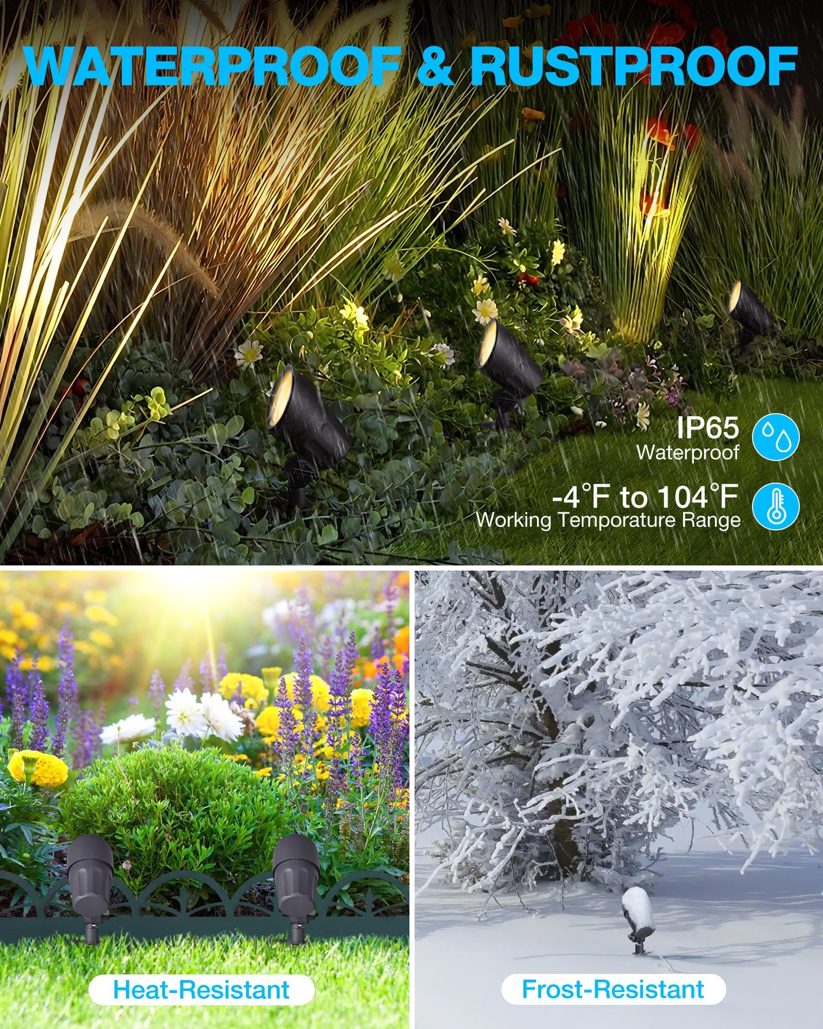 SUNVIE 6W LED Landscape Lights, Warm White, 12-24V, Waterproof, Black, Model CLWS0608C, 8 Pack