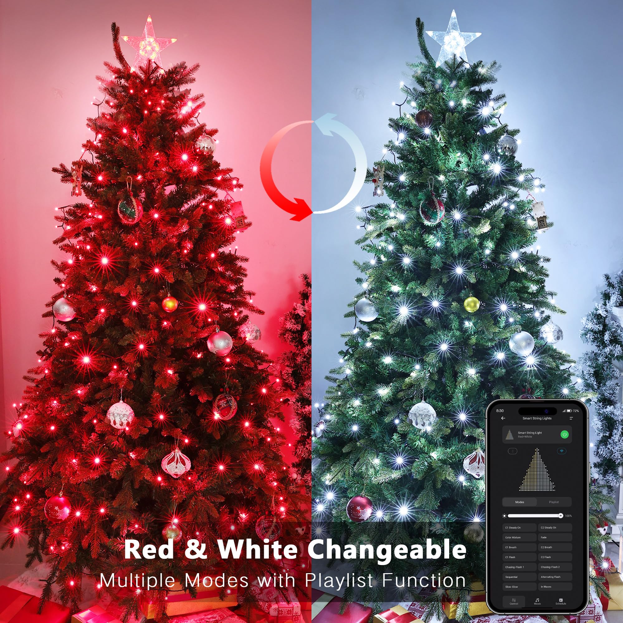 Brizled Smart Christmas Tree Lights, 66FT 200 LED Color Changing, App & Voice Control, Dimmable, Red & White, Model SLCL002