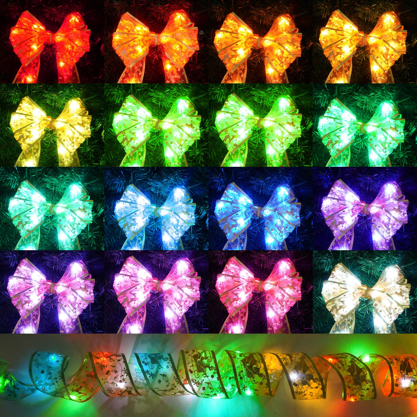 KPROE Christmas Tree Decorations, 64Ft 200 LED Christmas Tree 16- Color Changing Ribbon Lights with 8 Lighting Modes, Battery Op