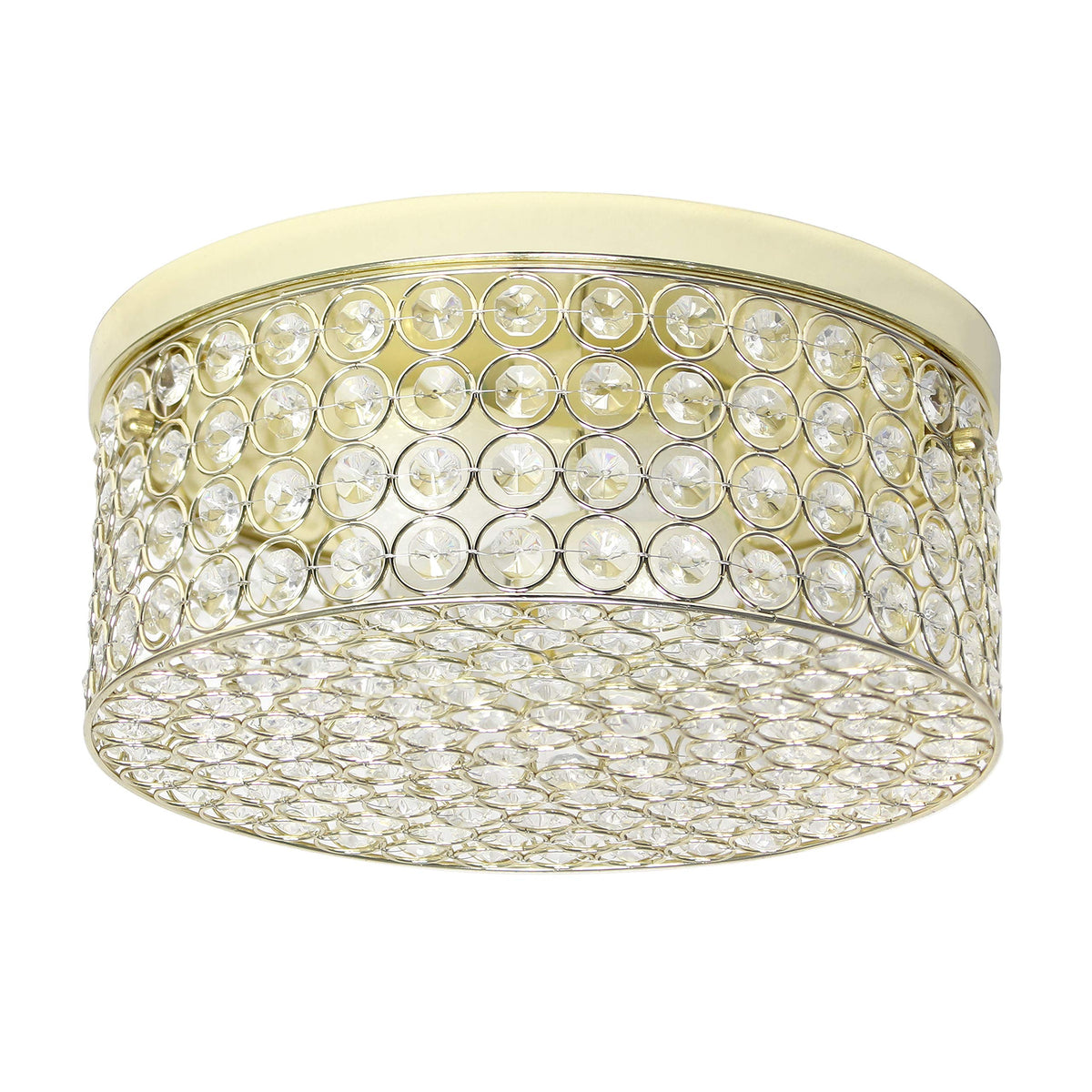 Elegant Designs Fm1003-Gld Elipse Crystal 12 Inch Modern Metal 2 Light Round Ceiling Flush Mount Fixture, Gold