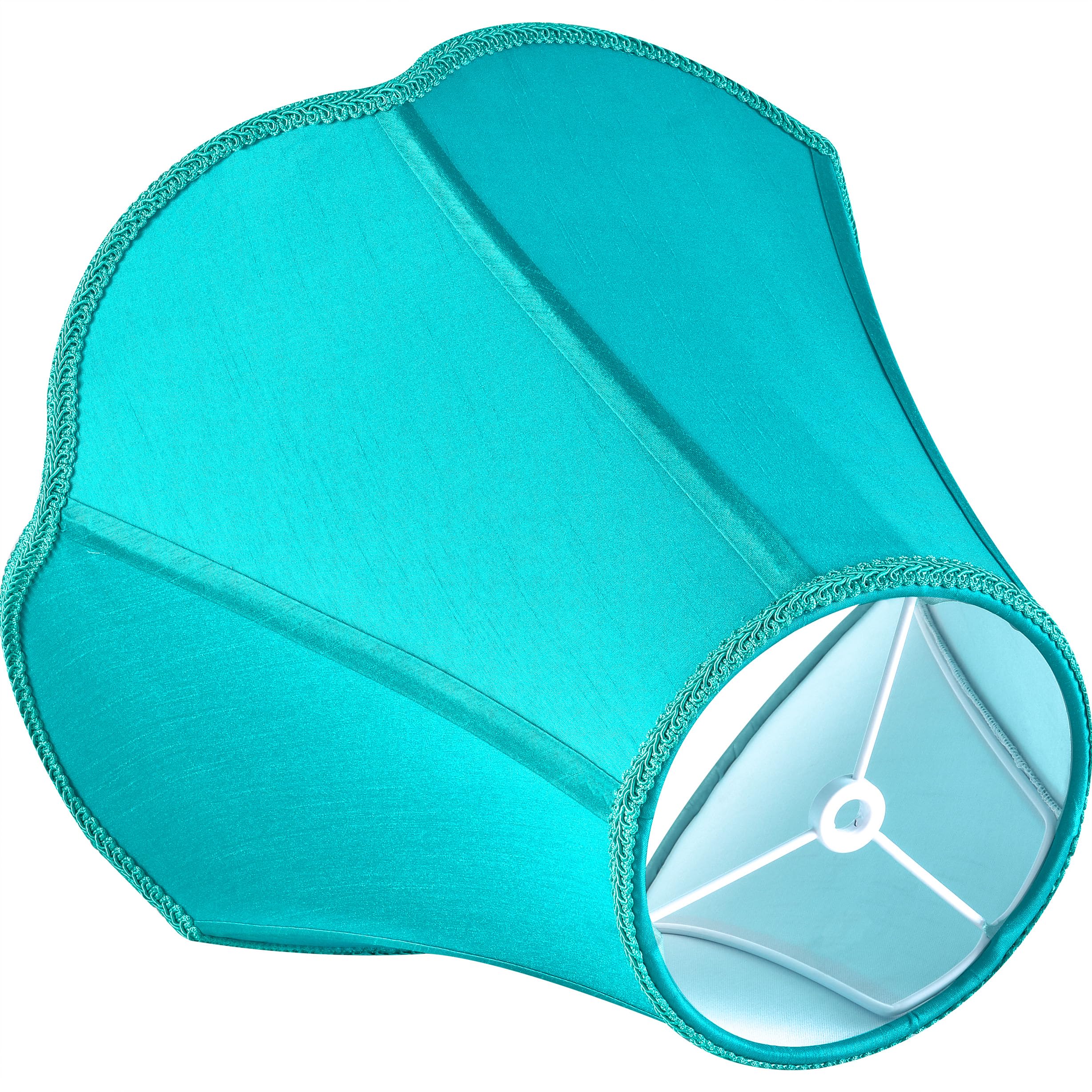 GO&SO Teal Scalloped Lamp Shade - 6x13x10.6" Bell Shape Fabric Replacement for Table & Floor Lamps, Model G5-13HB-BG-1