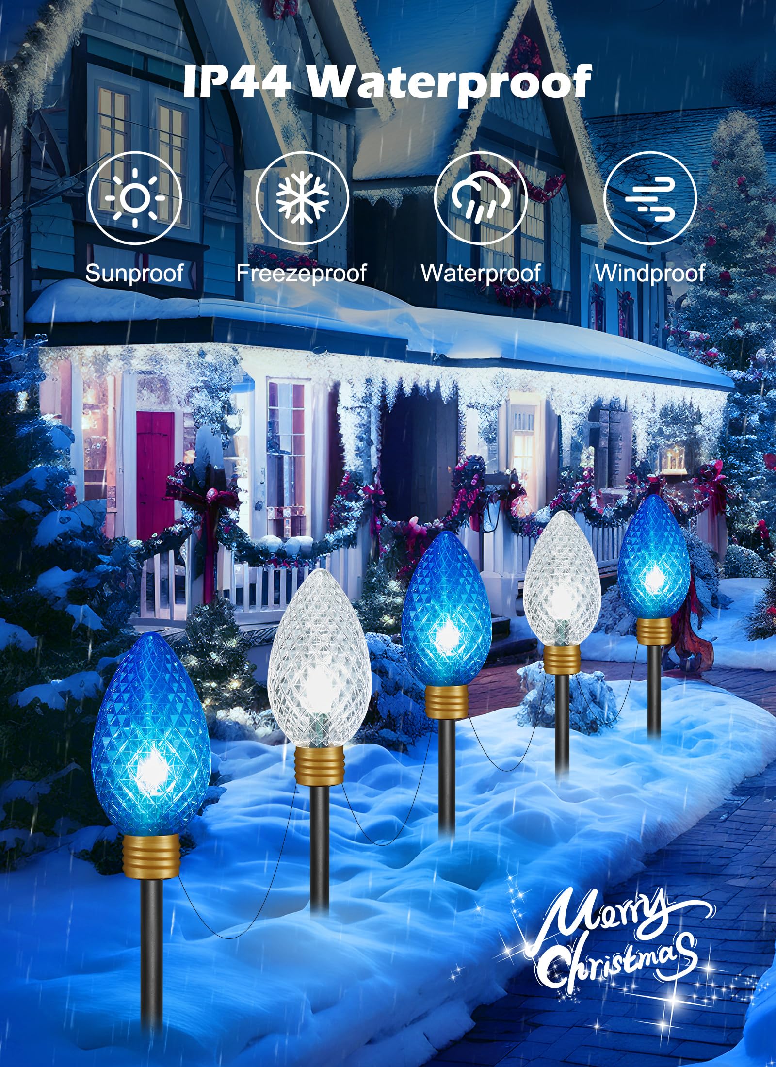 2 Pack 11Feet 5 Led Super Jumbo Christmas String Lights Or Pathway Marker Lights, Outdoor Xmas Decorations- Jumbo C9 Hanging Lig
