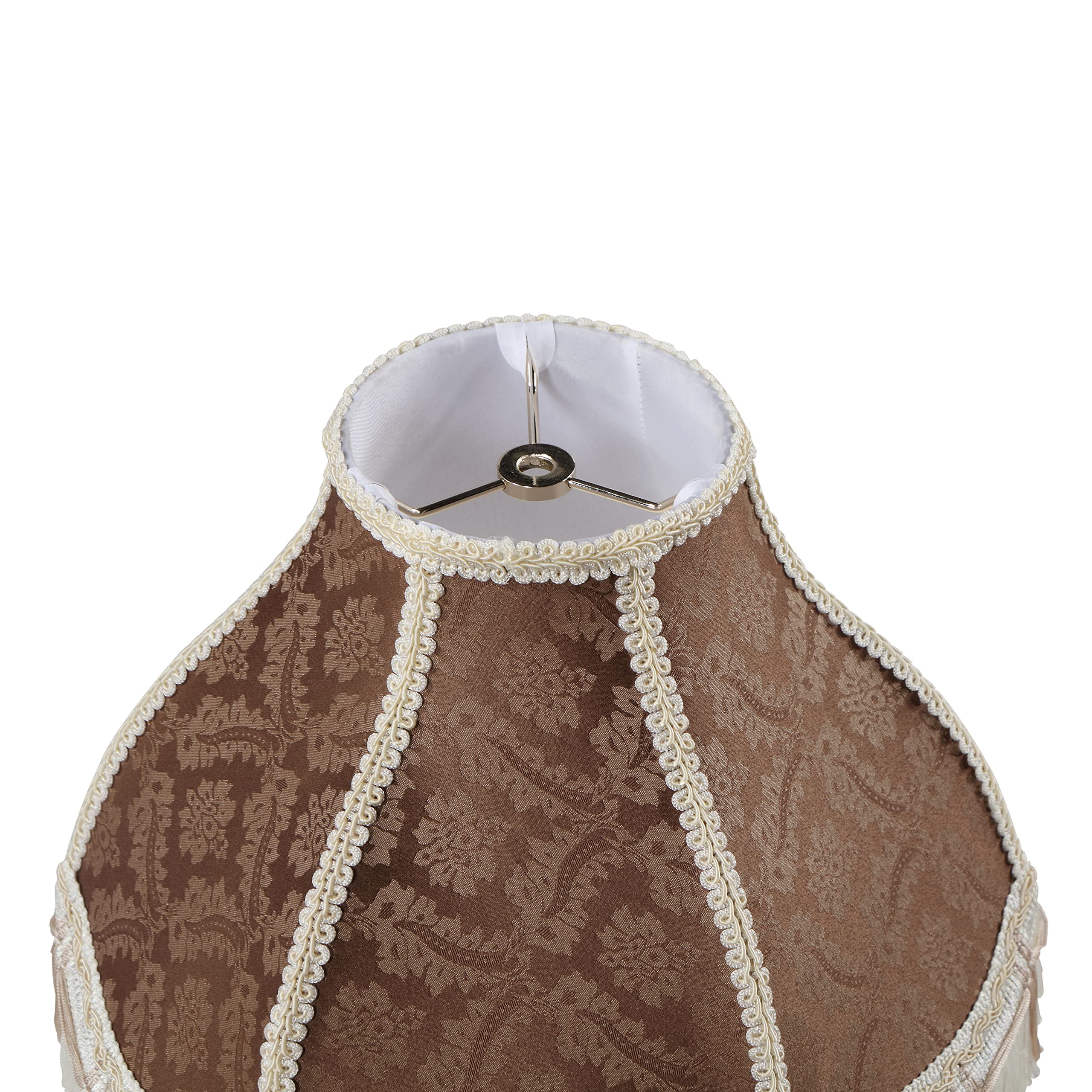 Aspen Creative 30333, Handsewn Scallop Dome Traditional Spider Fringe Lamp Shade/Brown Jacquard Textured Fabric, 5&quot; Top X 13&quot; Bottom X 9-1/2&quot; Slant