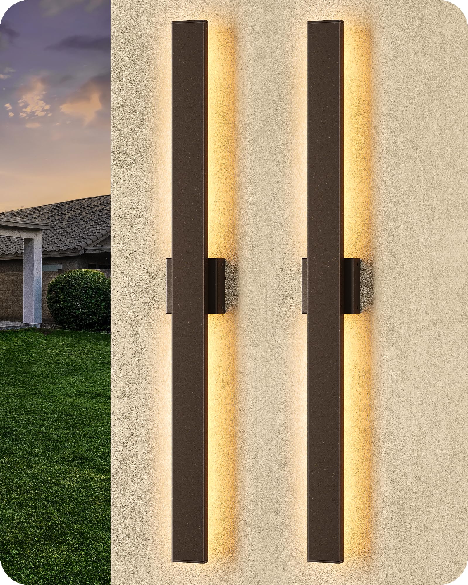 EDISHINE Outdoor Wall Lights 2 Pack, Dimmable Rectangular Sconce, 39.4 in, Iron, IP65 Waterproof, Oil Rubbed Bronze, Model BD050-XX