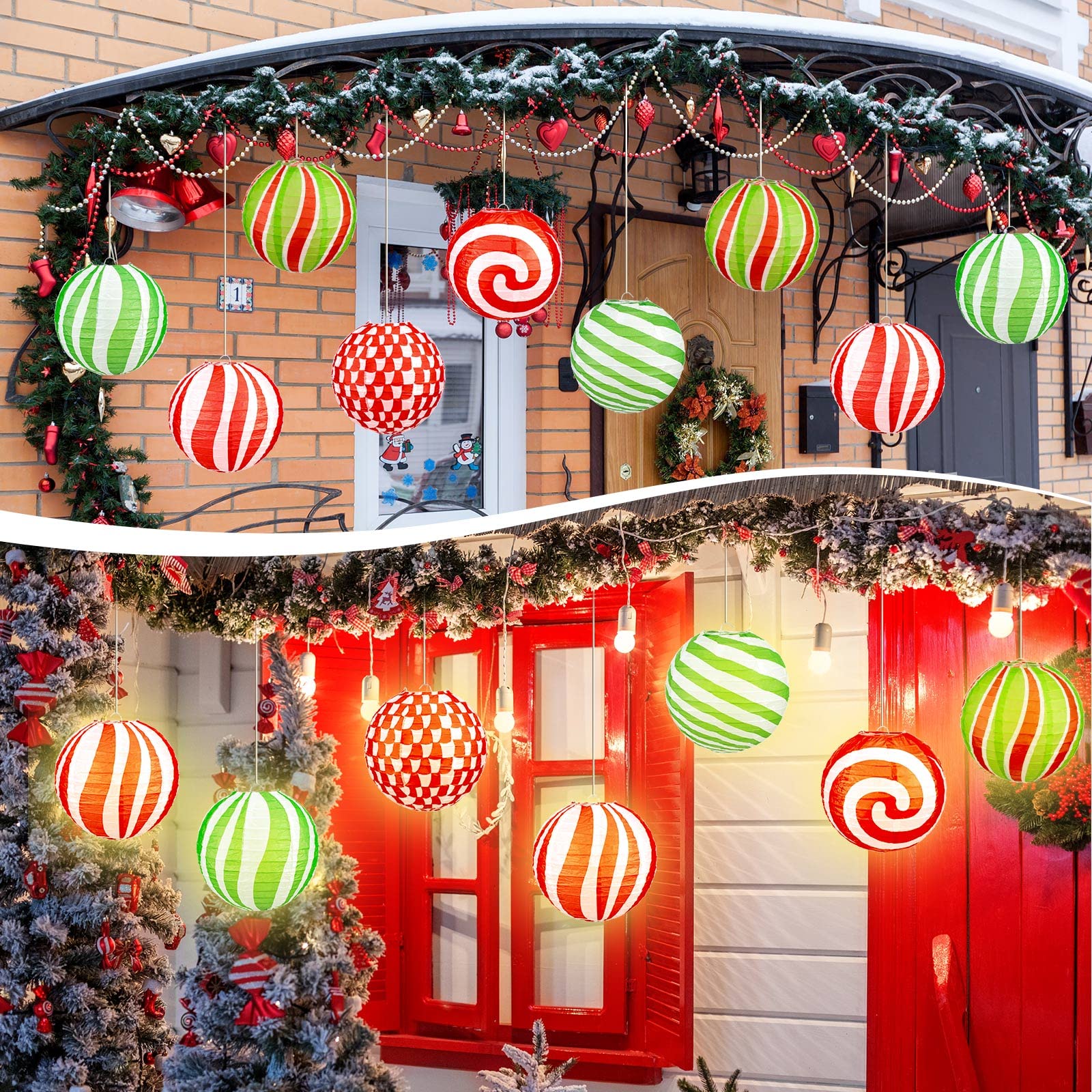 Panelee 12 Pcs Peppermint Paper Lanterns Party Decorations 8 Inch Hanging Round Paper Lanterns Hanging Paper Party Decorations F